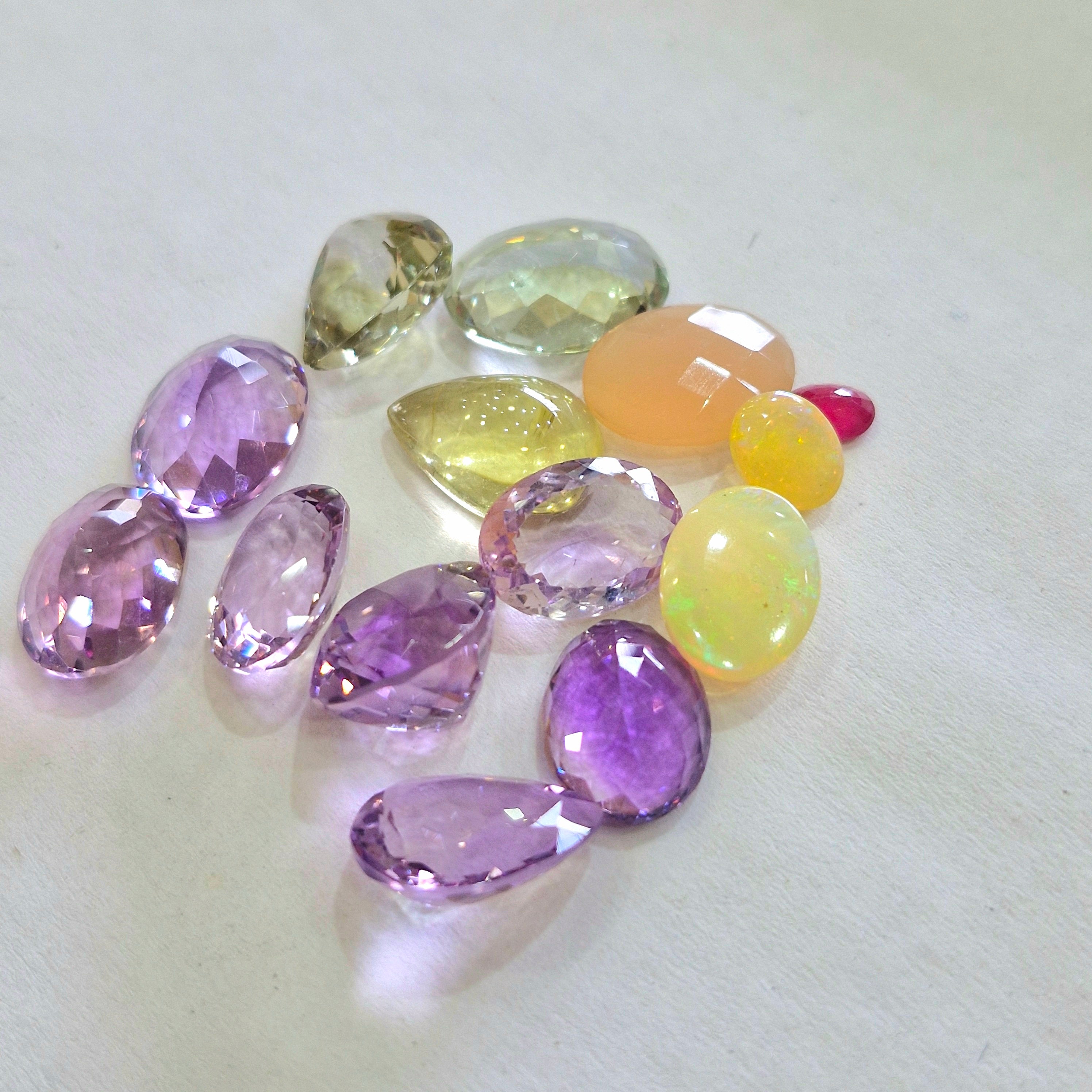 Natural Amethyst, Opal, Lemon And Ruby Faceted And Cabs Gemstone | 6-17mm
