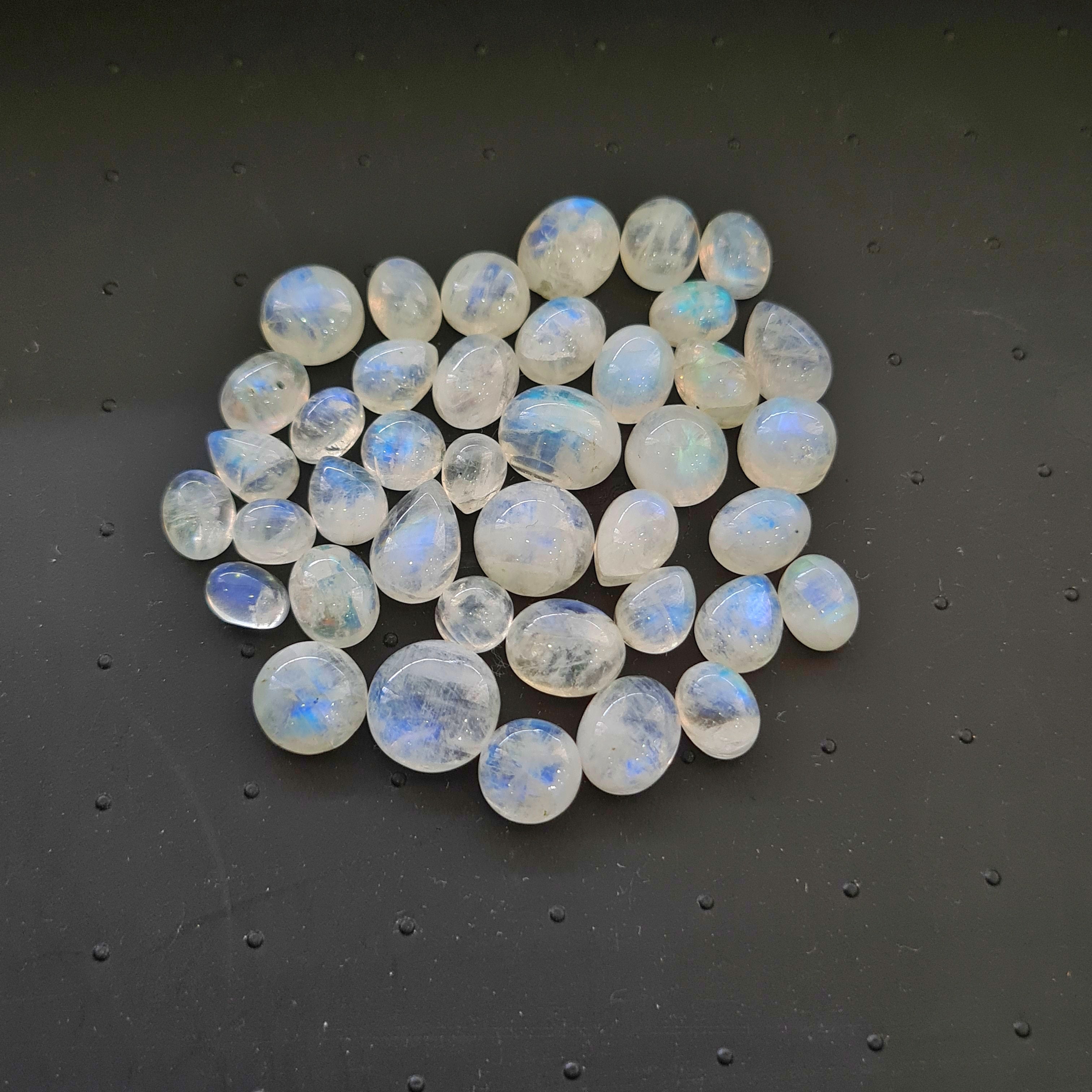 40 Pcs Natural Rainbow Moonstone Cabochons | 8x6mm | Mix Shape