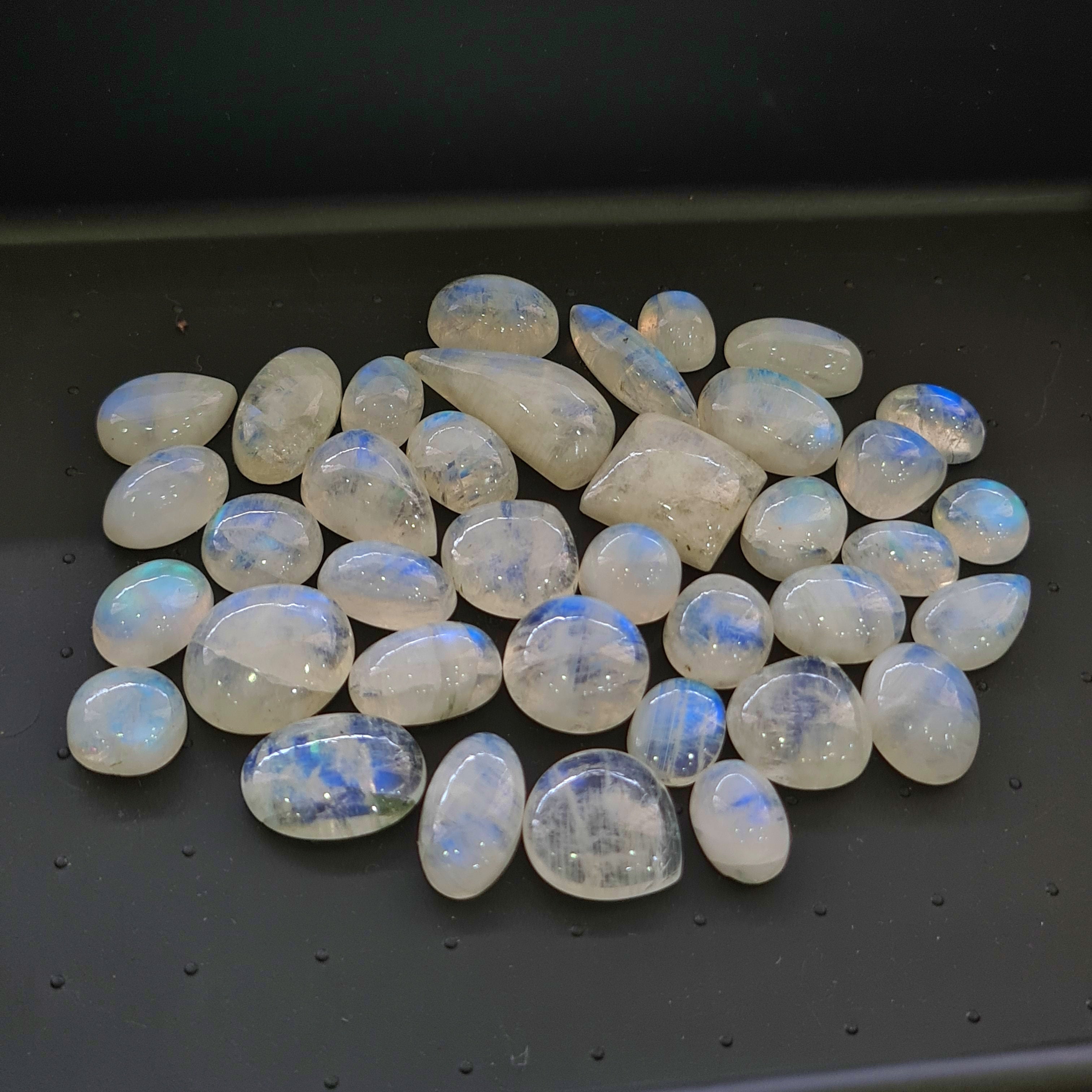 37 Pcs Natural Rainbow Moonstone Cabochons | 11-29mm | Mix Shape