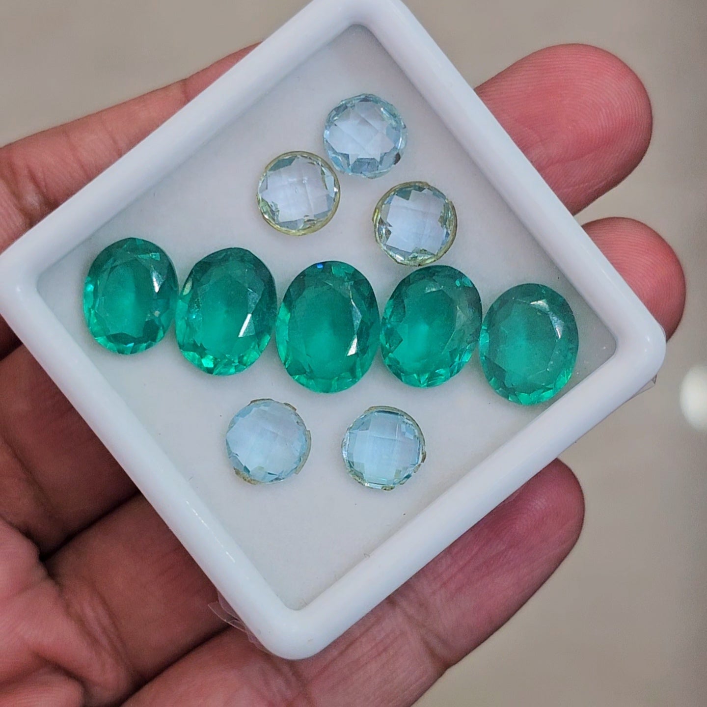 10 Pcs Of Blue topaz And Lab Grown Emerald Faceted | Oval & Round | Size: 8-13mm