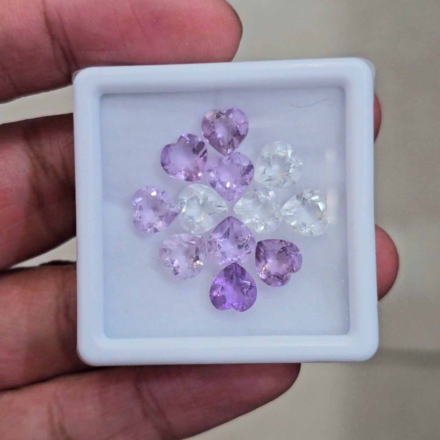 12 Pcs Of Natural Amethyst & White Topaz Faceted | Heart | Size: 7mm