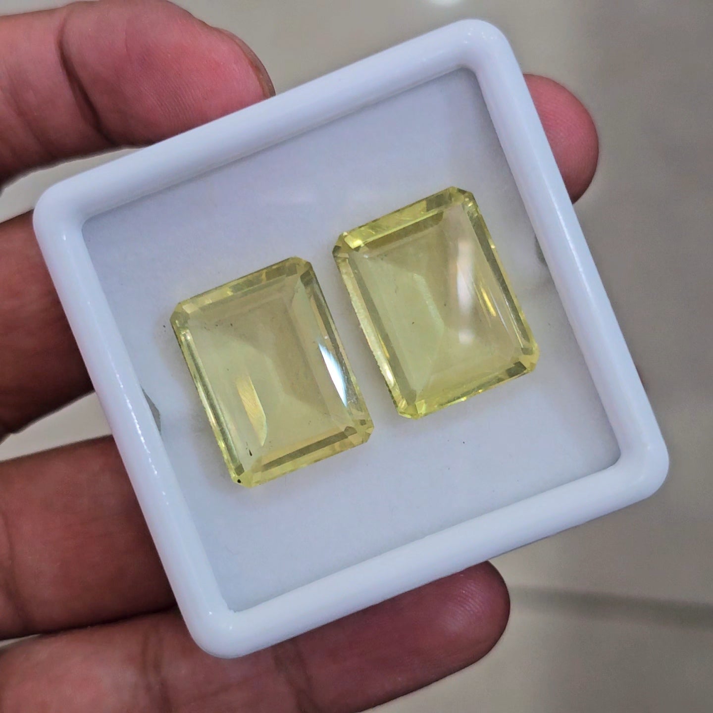 2 Pcs Of Natural Lemon Quartz Faceted | Rectangle | Size: 19x15mm