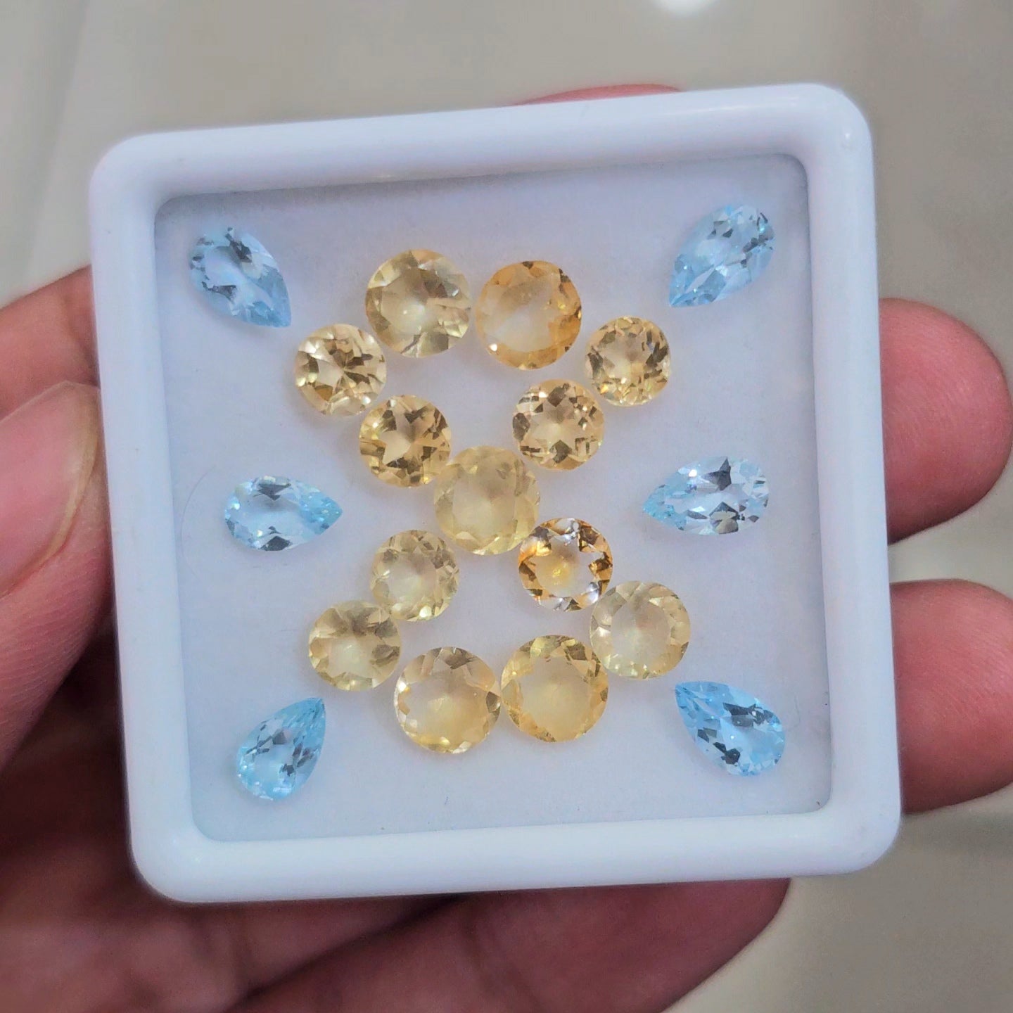19 Pcs Of Natural Blue Topaz & Citrine Faceted | Mix | Size:6-8mm