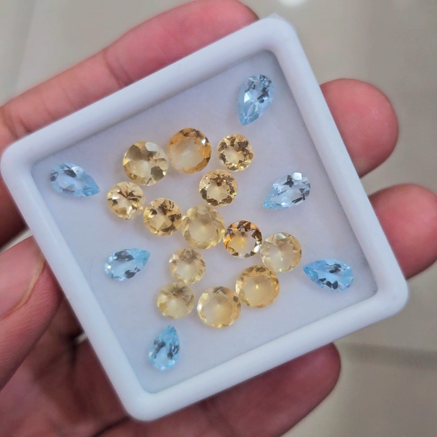 19 Pcs Of Natural Blue Topaz & Citrine Faceted | Mix | Size:6-8mm
