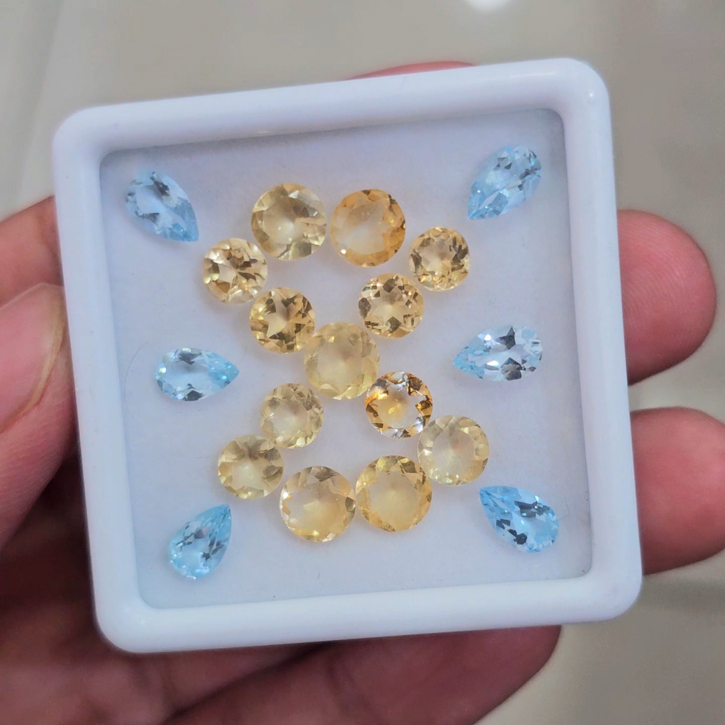 19 Pcs Of Natural Blue Topaz & Citrine Faceted | Mix | Size:6-8mm