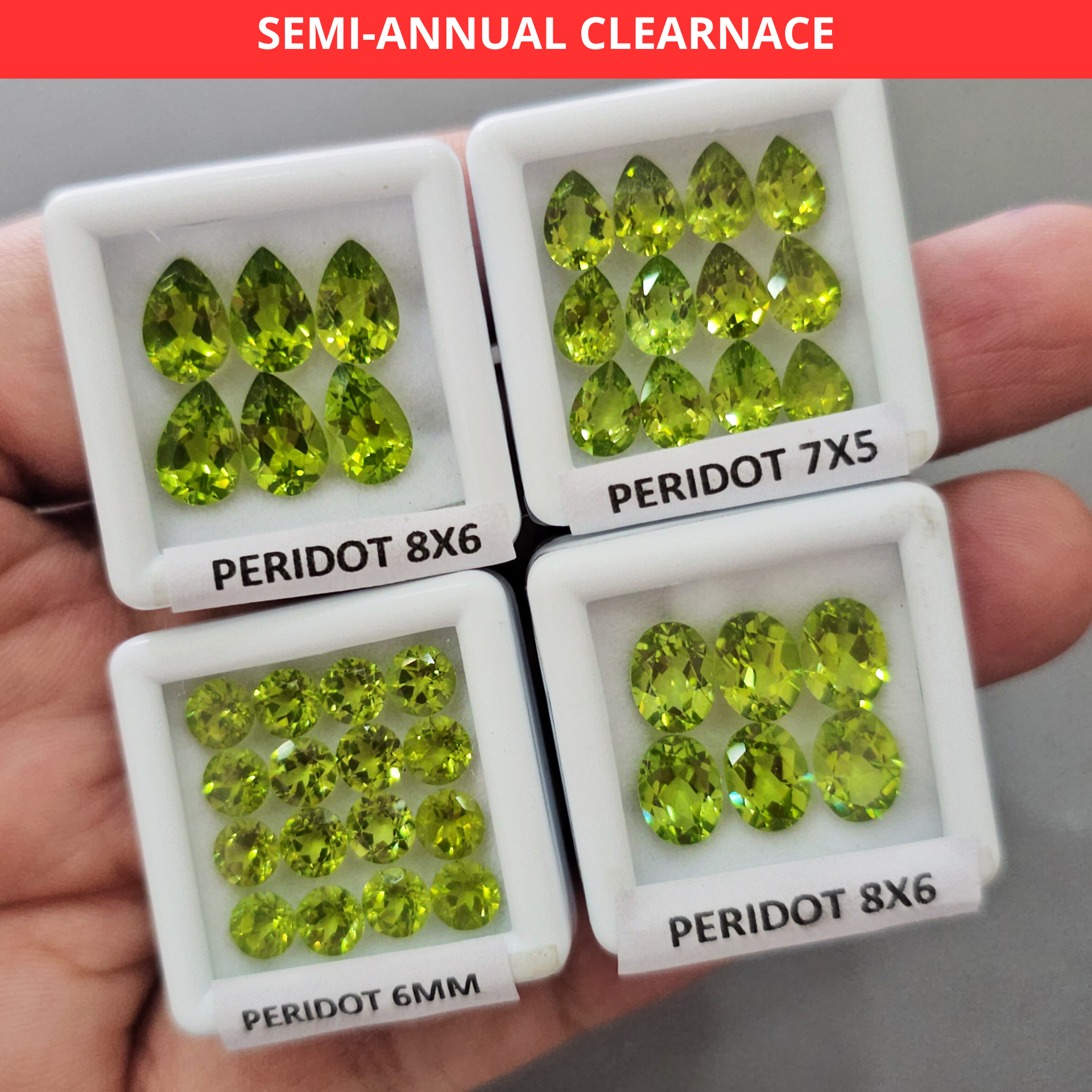 4 Boxes of Natural Peridot Faceted Gemstones | 6–8mm