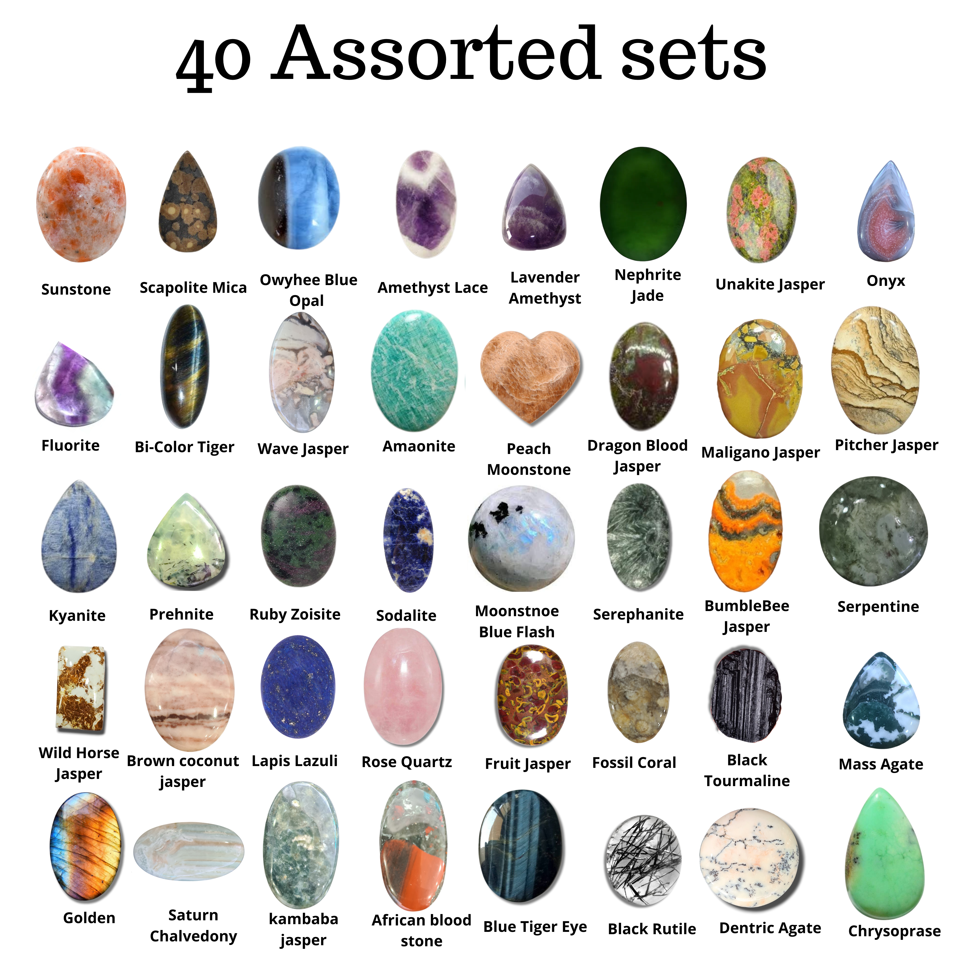 40 sets of Cabochons | V3.0 | Labeled | 1KG Box | 100+ Stones - The LabradoriteKing