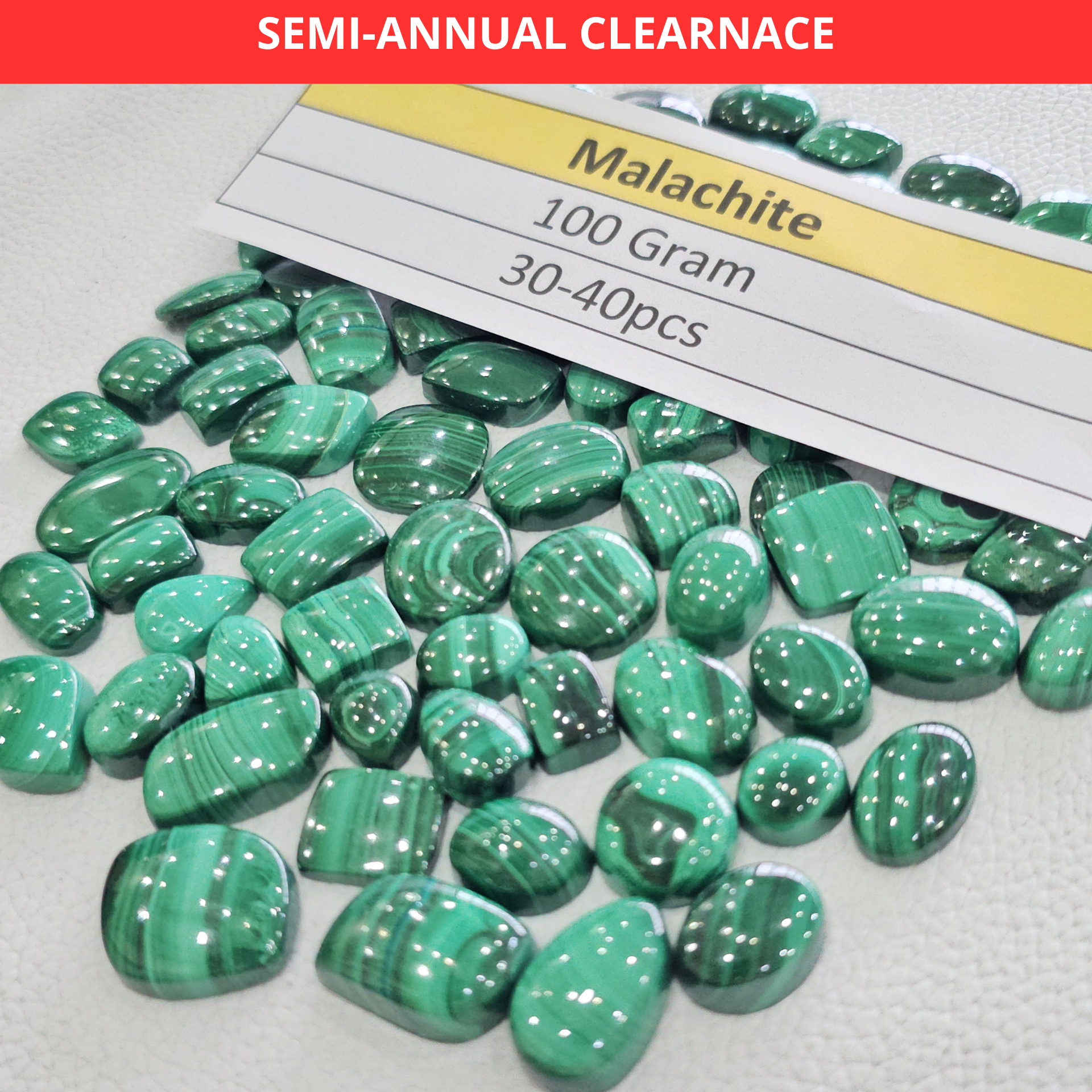 100 Grams Natural Malachite Cabochons | 12–25mm | 30–40 Pcs | Rich Green Gemstones