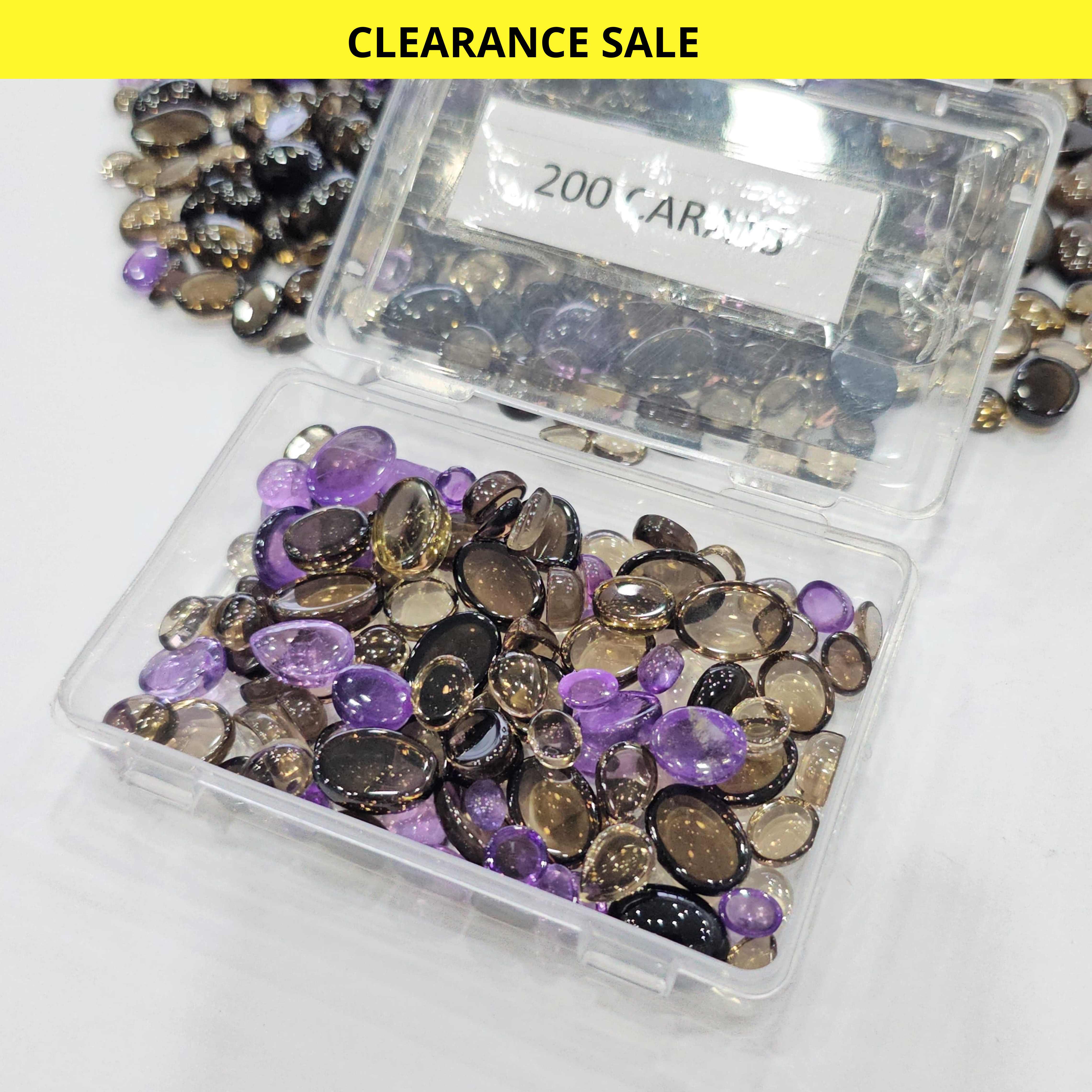 200 Carats Smoky Quartz & Amethyst Cabochons | 6-18mm | 50-60Pcs - The LabradoriteKing