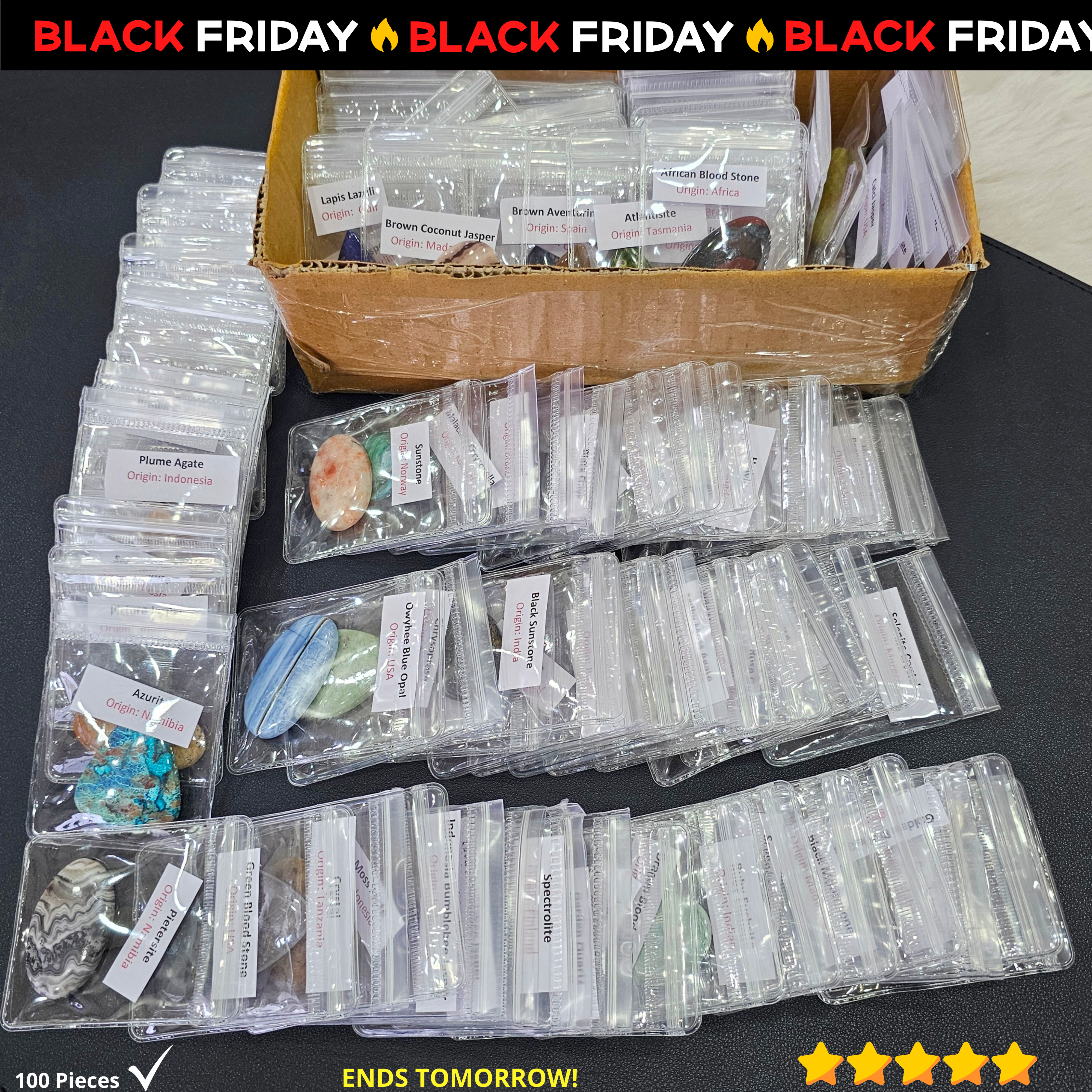 Ultimate 100 Pcs Cabochons box | 100 Unique Gemstones Labeled with origins