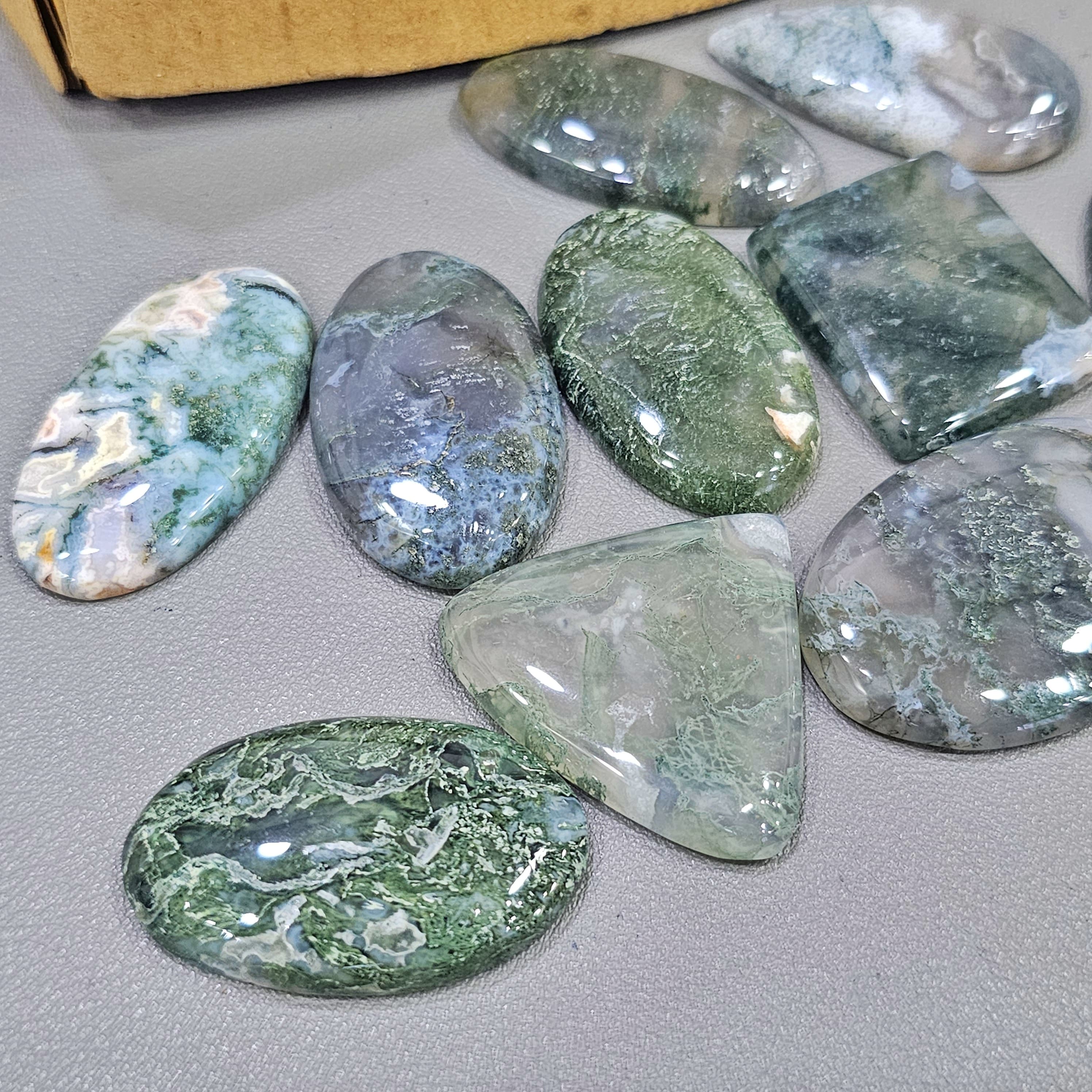 500Gram/1KG Moss Agate Cabochons | 80-100 Pcs | 1" to 3" Inches - The LabradoriteKing