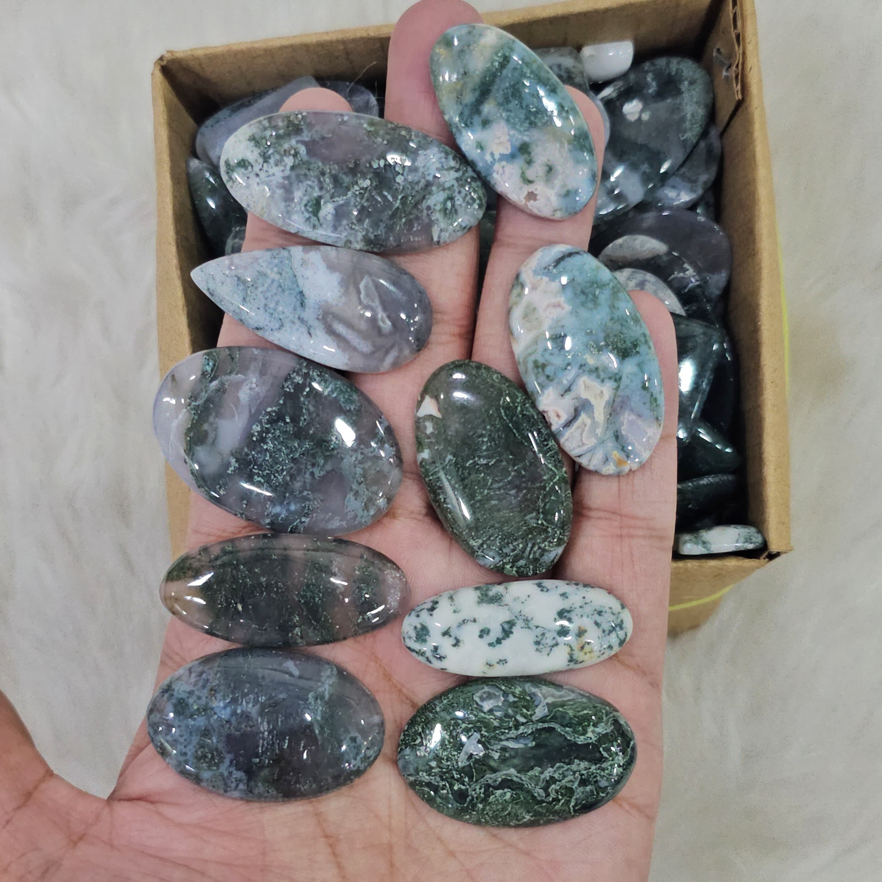 500Gram/1KG Moss Agate Cabochons | 80-100 Pcs | 1" to 3" Inches - The LabradoriteKing