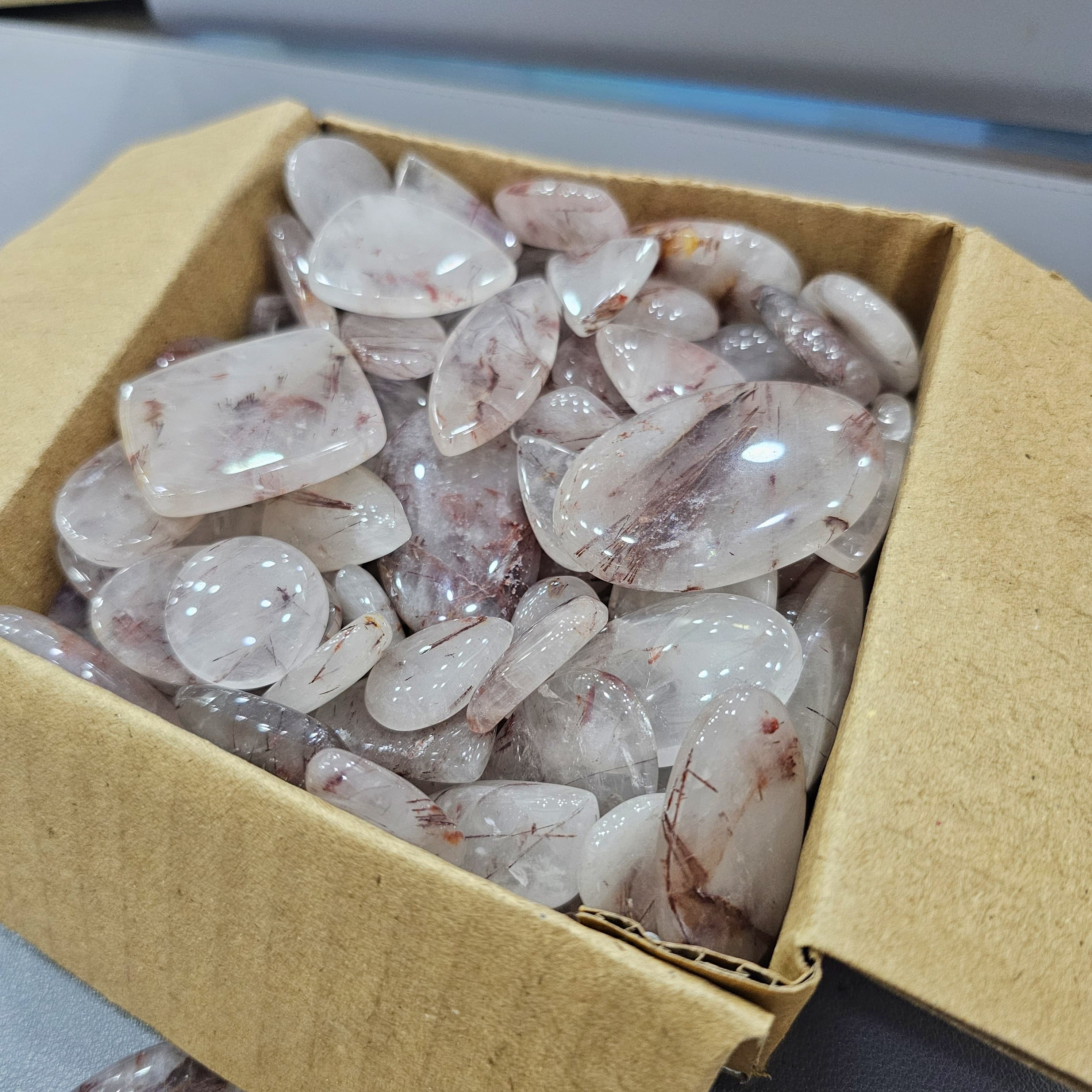 250 Gram/500 Gram of Sagenitic Red Rutile Quartz Cabochon | 1" to 2" Inches | 40-60Pcs - The LabradoriteKing