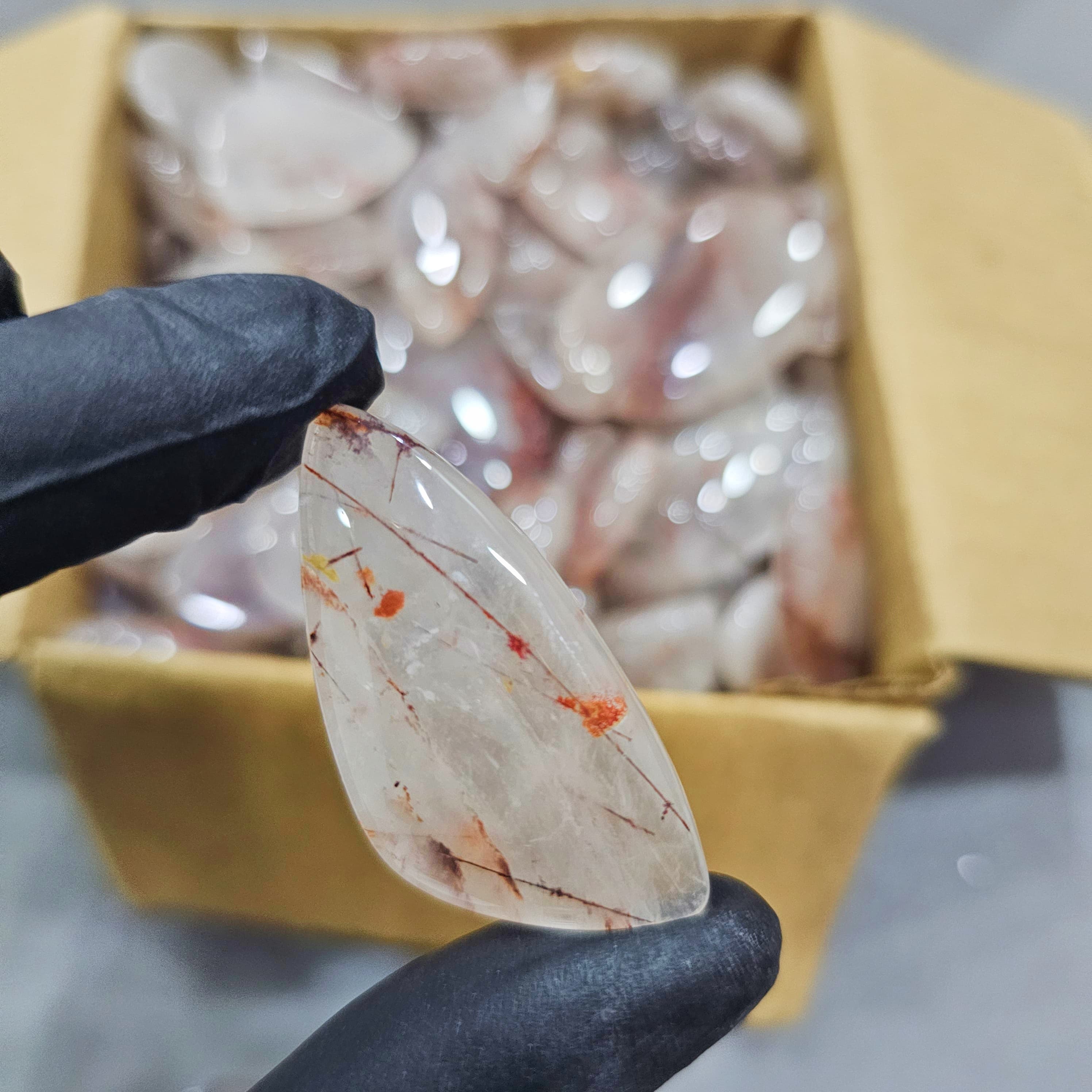 250 Gram/500 Gram of Sagenitic Red Rutile Quartz Cabochon | 1" to 2" Inches | 40-60Pcs - The LabradoriteKing