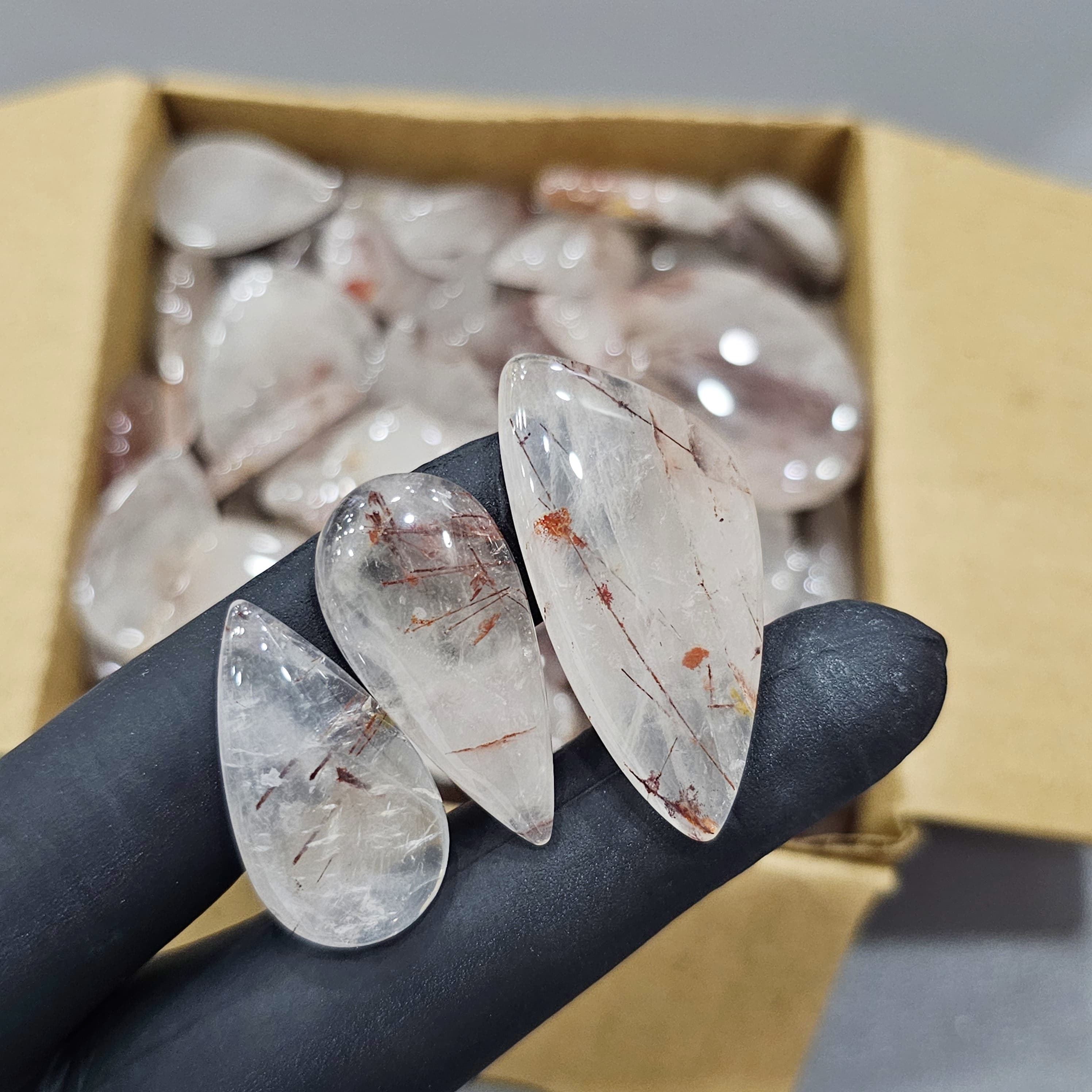 250 Gram/500 Gram of Sagenitic Red Rutile Quartz Cabochon | 1" to 2" Inches | 40-60Pcs - The LabradoriteKing
