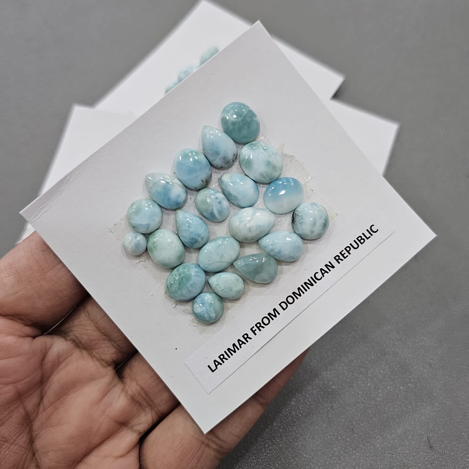 1 Card of Natural Larimar From Dominican Republic Cabochon | Mix Shape | Size: 6-13mm - The LabradoriteKing