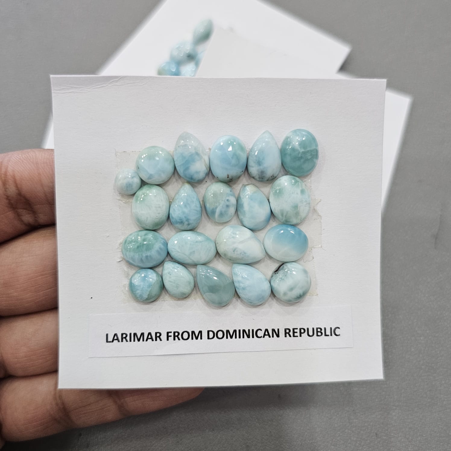 1 Card of Natural Larimar From Dominican Republic Cabochon | Mix Shape | Size: 6-13mm - The LabradoriteKing