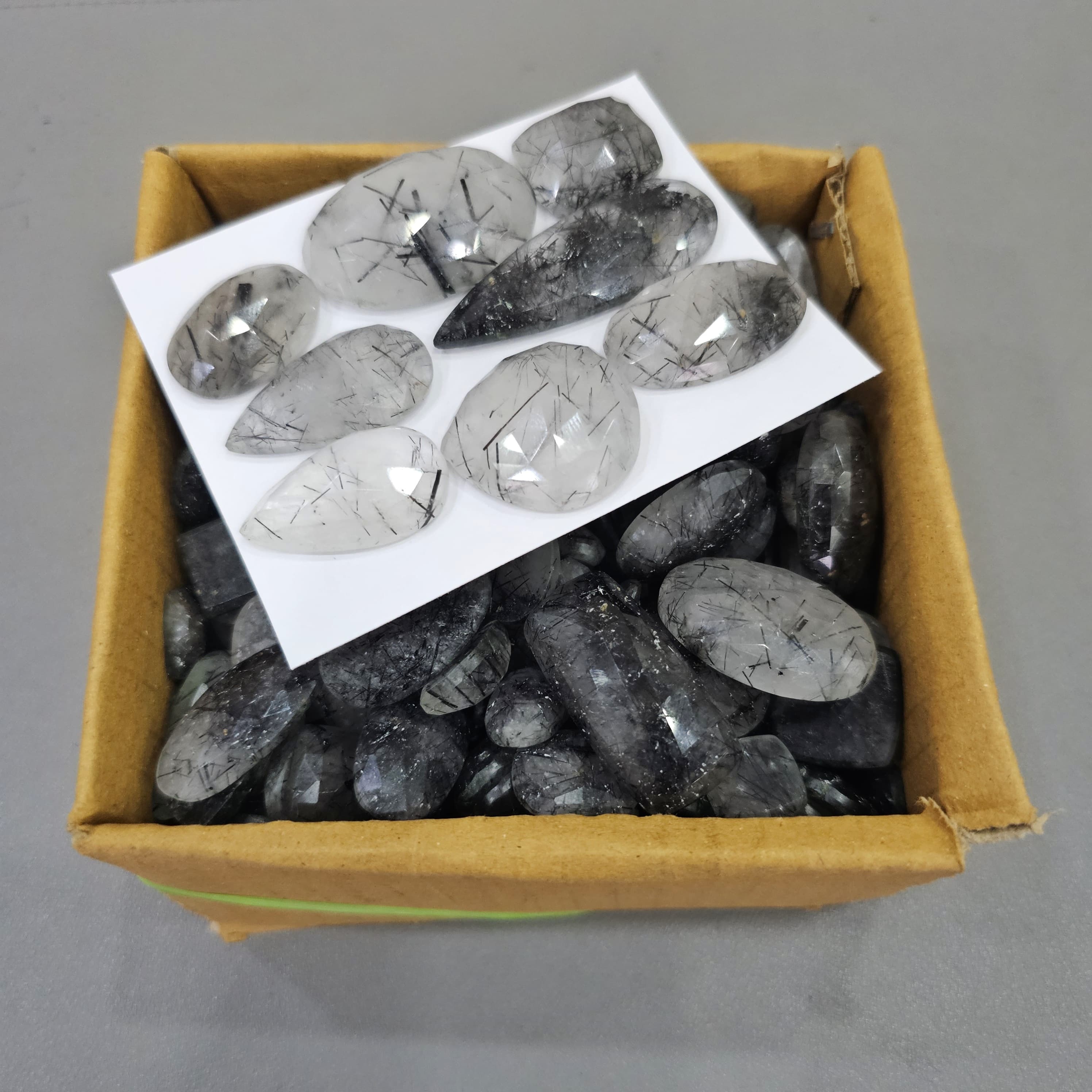 200 Grams of Faceted Black Rutile Quartz with Flat Backs Form Sri Lanka| 25 Pcs approx - The LabradoriteKing