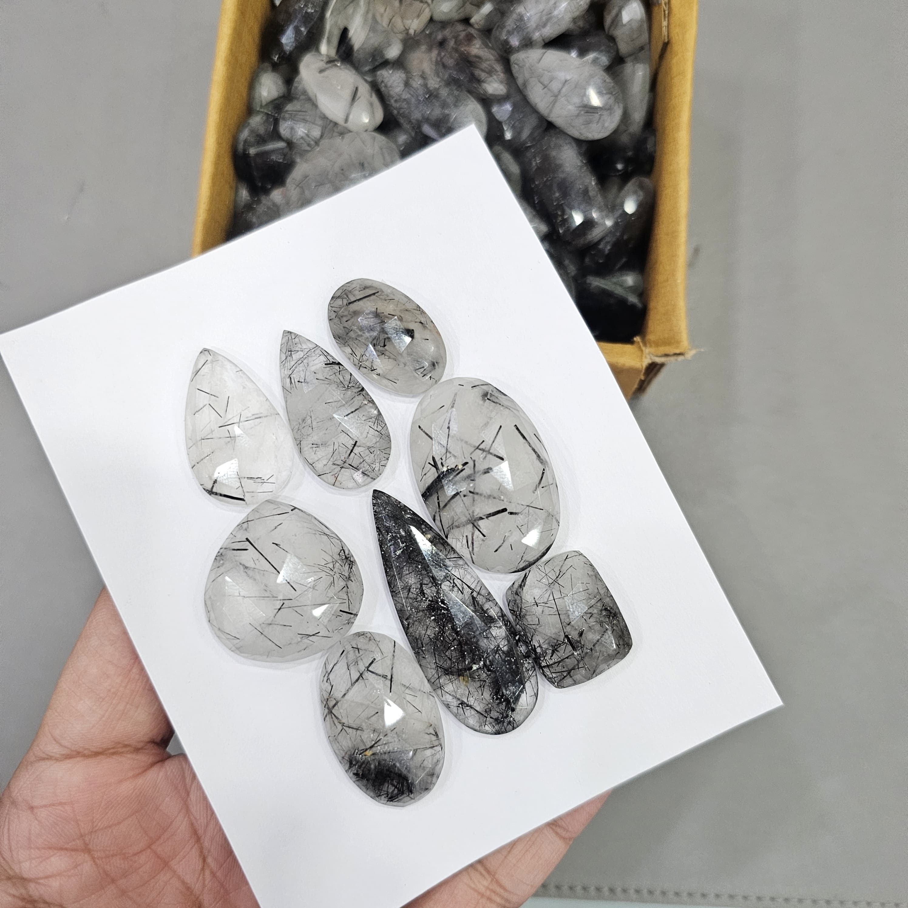 200 Grams of Faceted Black Rutile Quartz with Flat Backs Form Sri Lanka| 25 Pcs approx - The LabradoriteKing