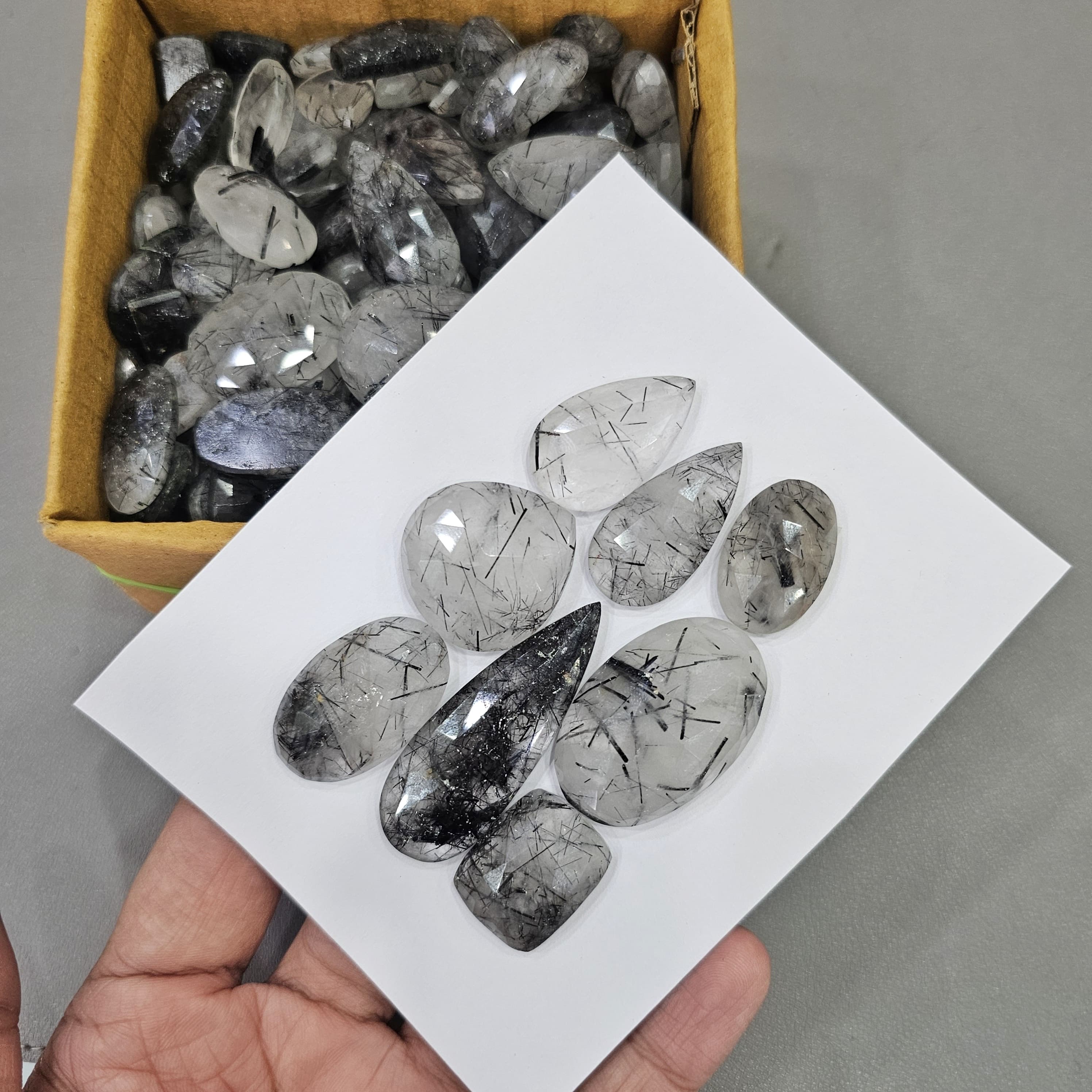 200 Grams of Faceted Black Rutile Quartz with Flat Backs Form Sri Lanka| 25 Pcs approx - The LabradoriteKing