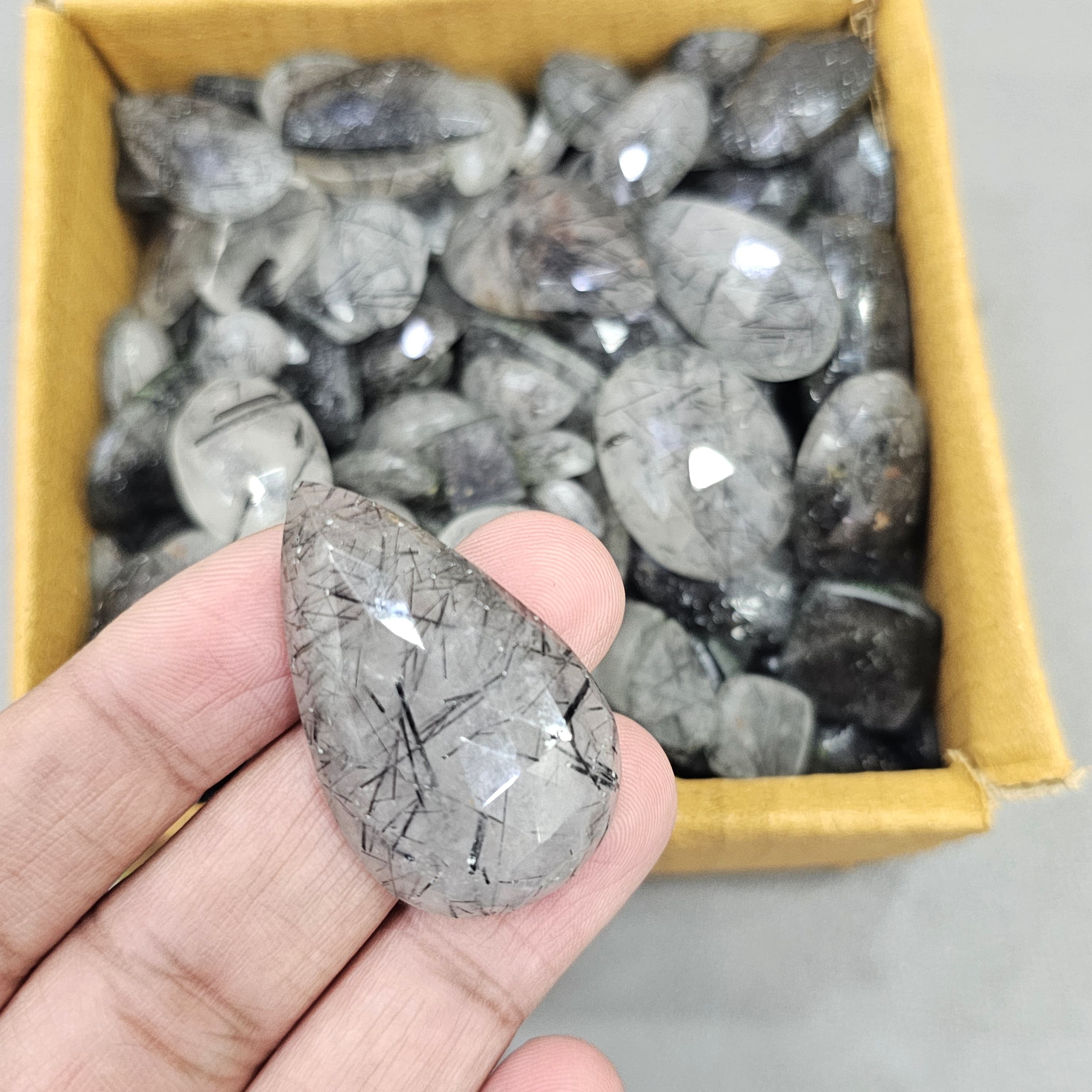 200 Grams of Faceted Black Rutile Quartz with Flat Backs Form Sri Lanka| 25 Pcs approx - The LabradoriteKing