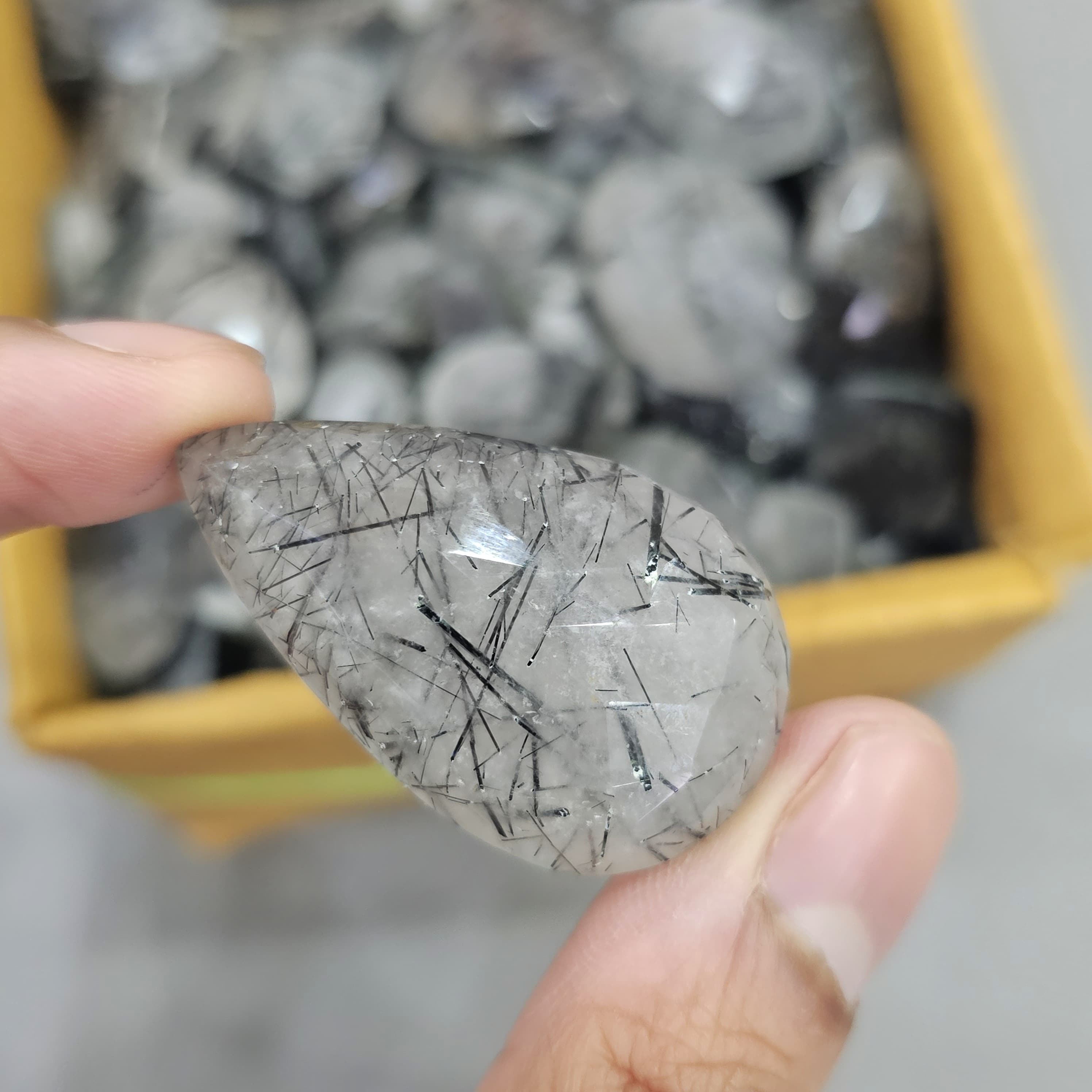 200 Grams of Faceted Black Rutile Quartz with Flat Backs Form Sri Lanka| 25 Pcs approx - The LabradoriteKing