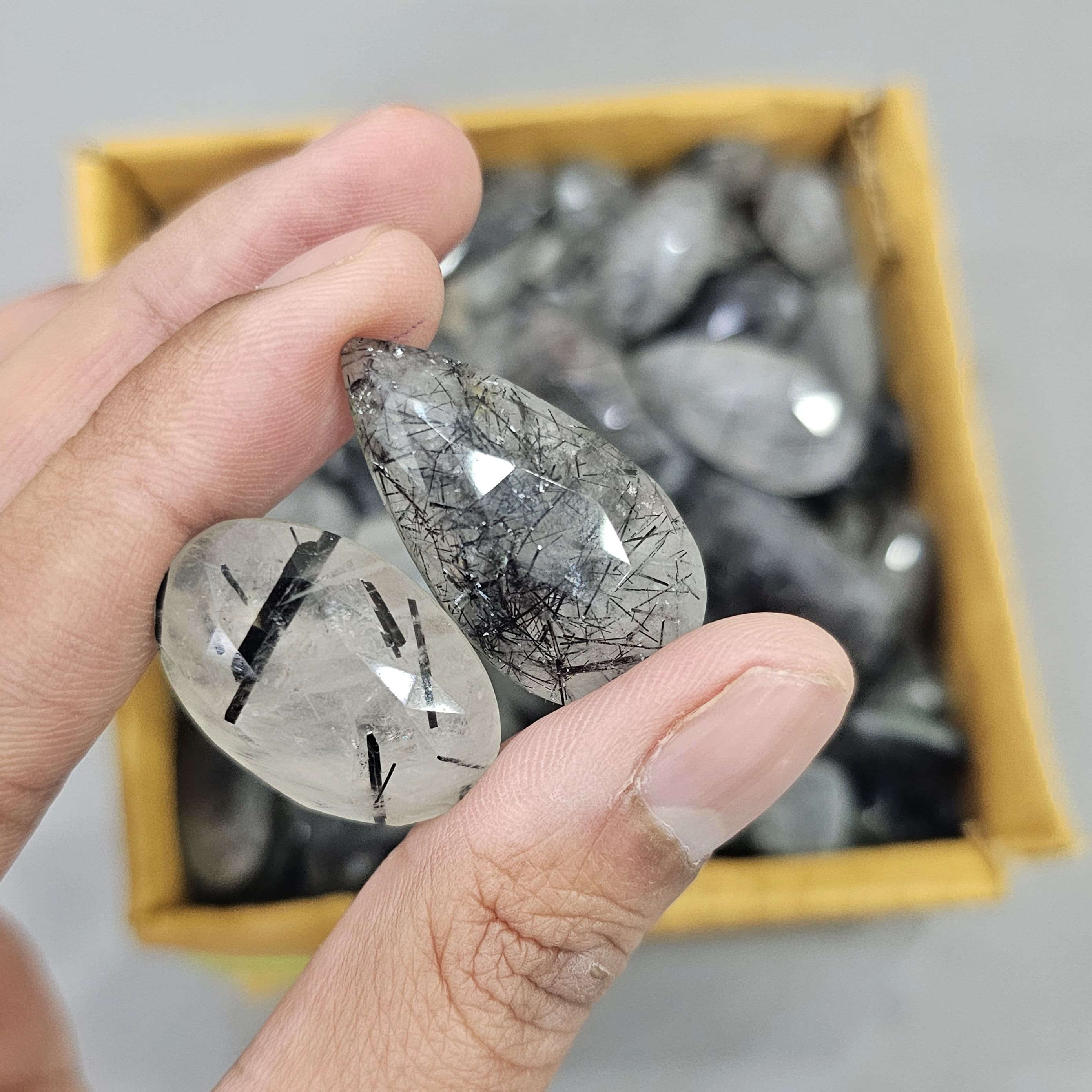 200 Grams of Faceted Black Rutile Quartz with Flat Backs Form Sri Lanka| 25 Pcs approx - The LabradoriteKing