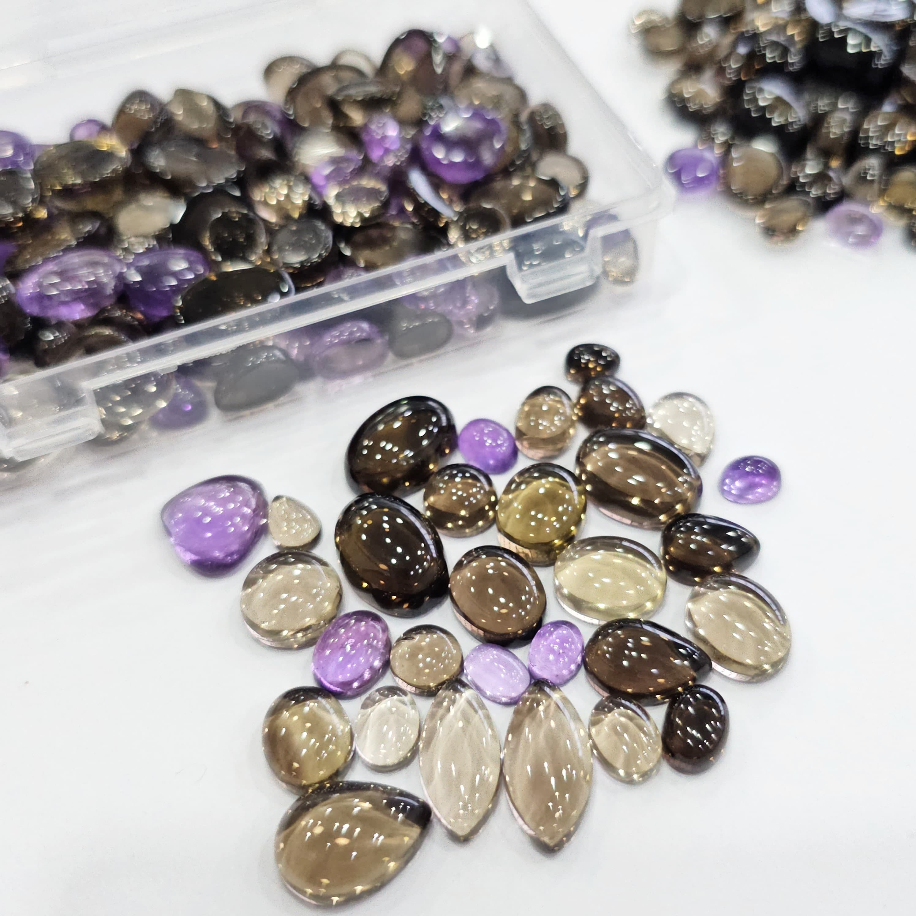200 Carats Smoky Quartz & Amethyst Cabochons | 6-18mm | 50-60Pcs - The LabradoriteKing