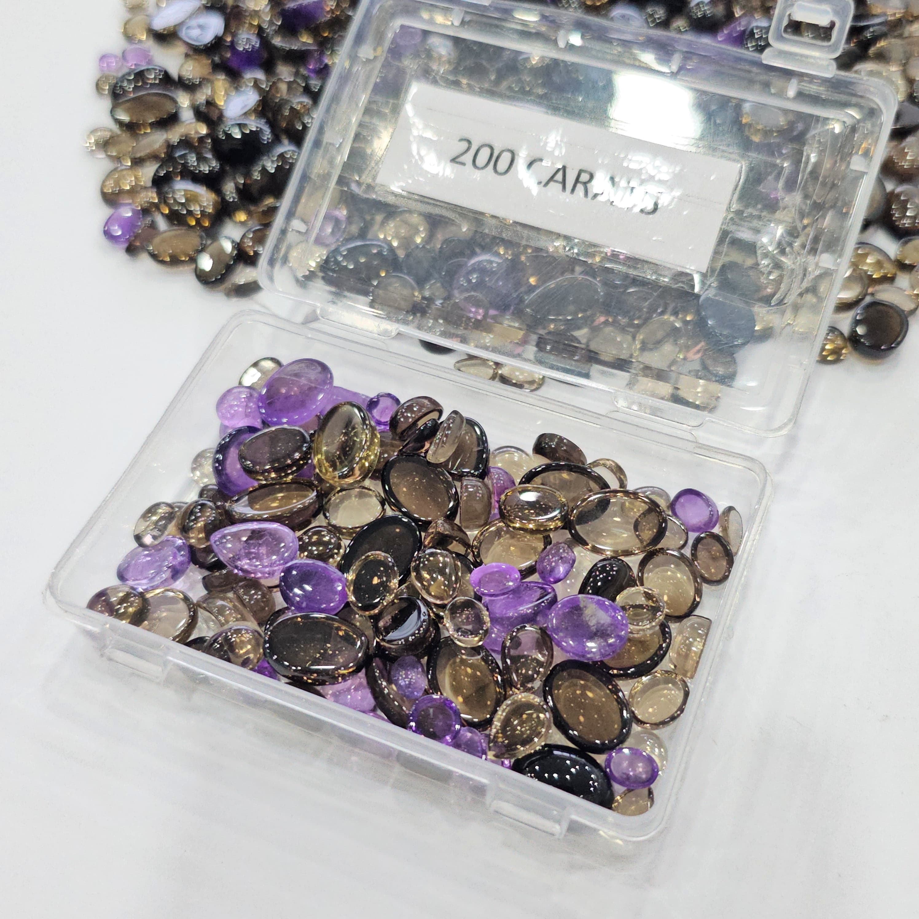 200 Carats Smoky Quartz & Amethyst Cabochons | 6-18mm | 50-60Pcs - The LabradoriteKing