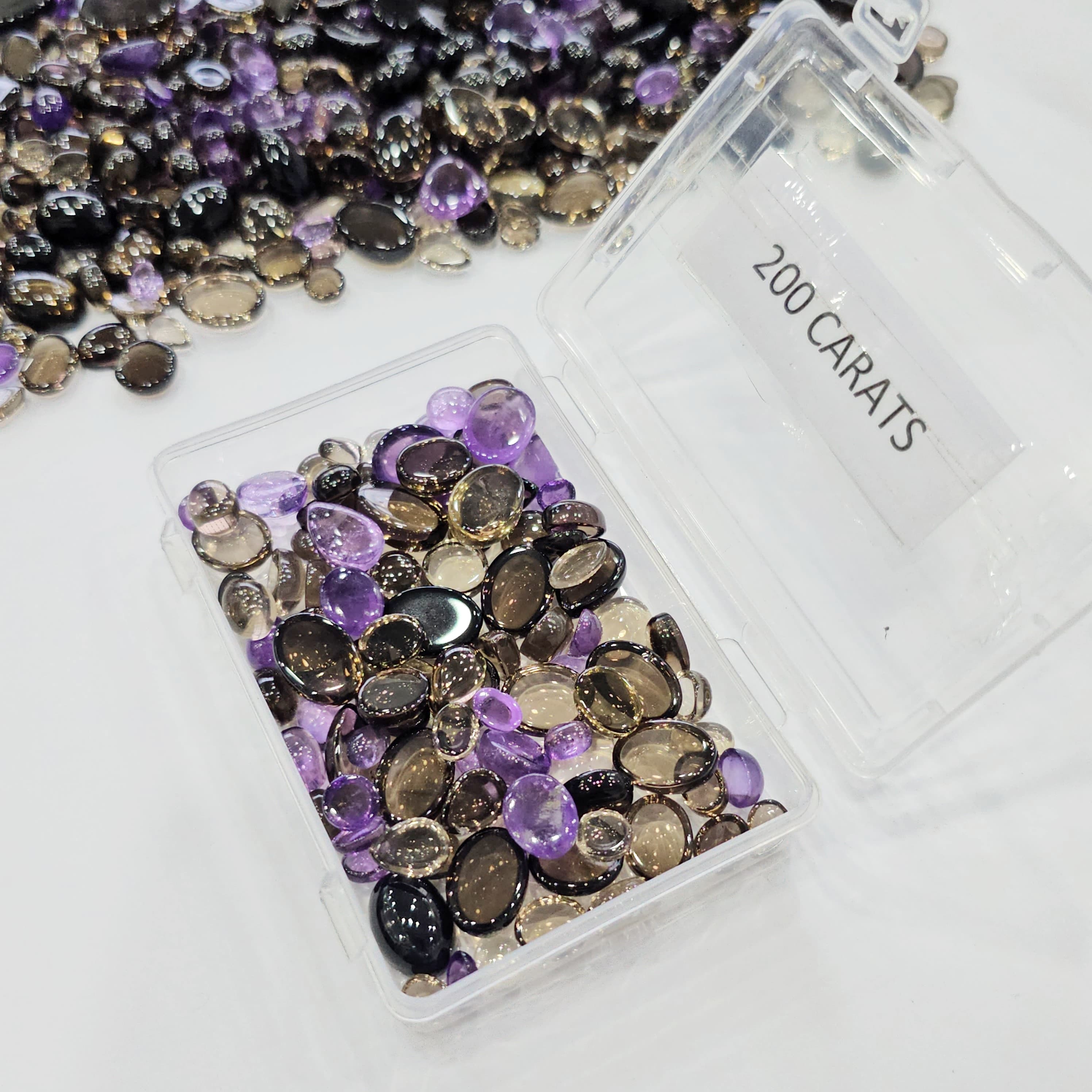 200 Carats Smoky Quartz & Amethyst Cabochons | 6-18mm | 50-60Pcs - The LabradoriteKing