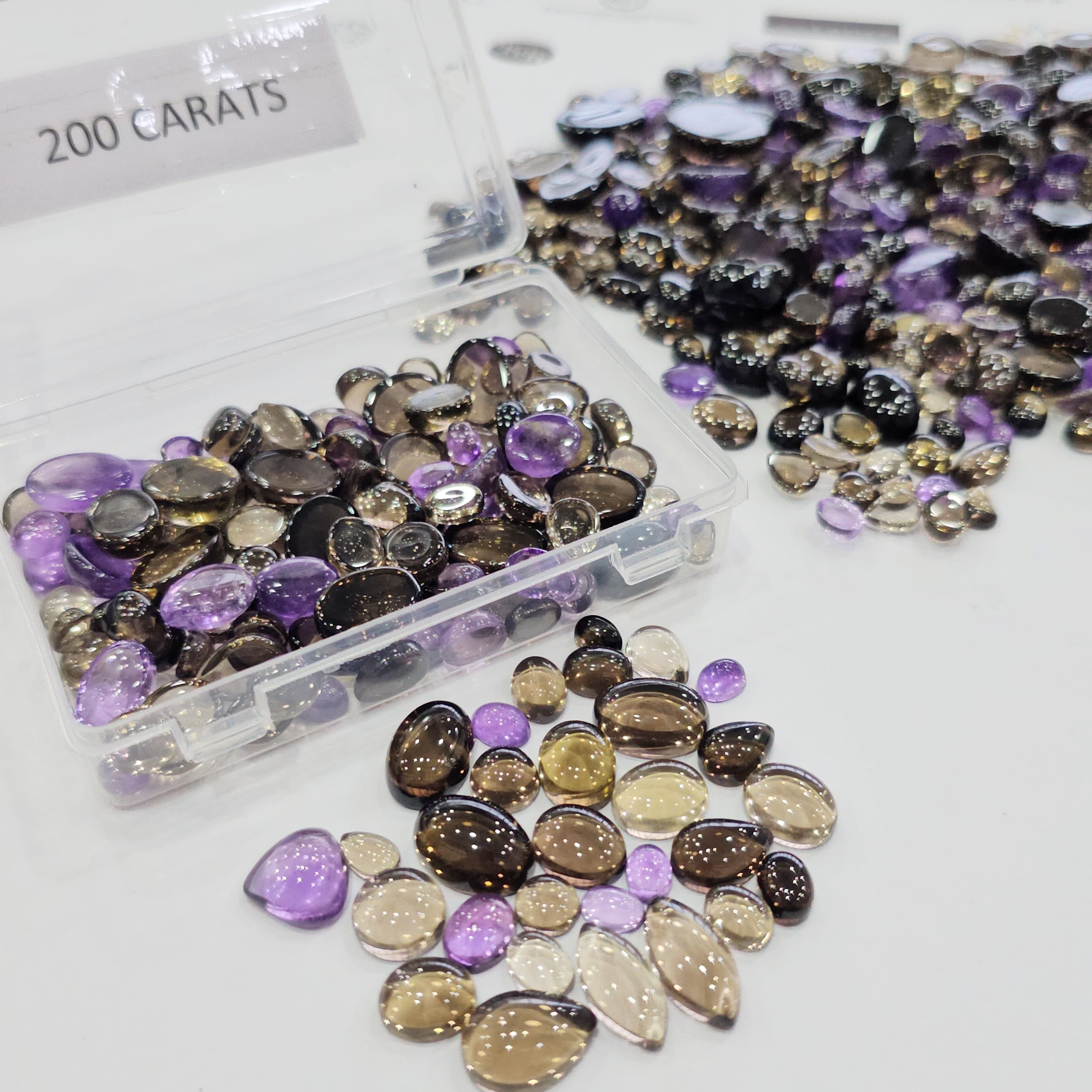 200 Carats Smoky Quartz & Amethyst Cabochons | 6-18mm | 50-60Pcs - The LabradoriteKing