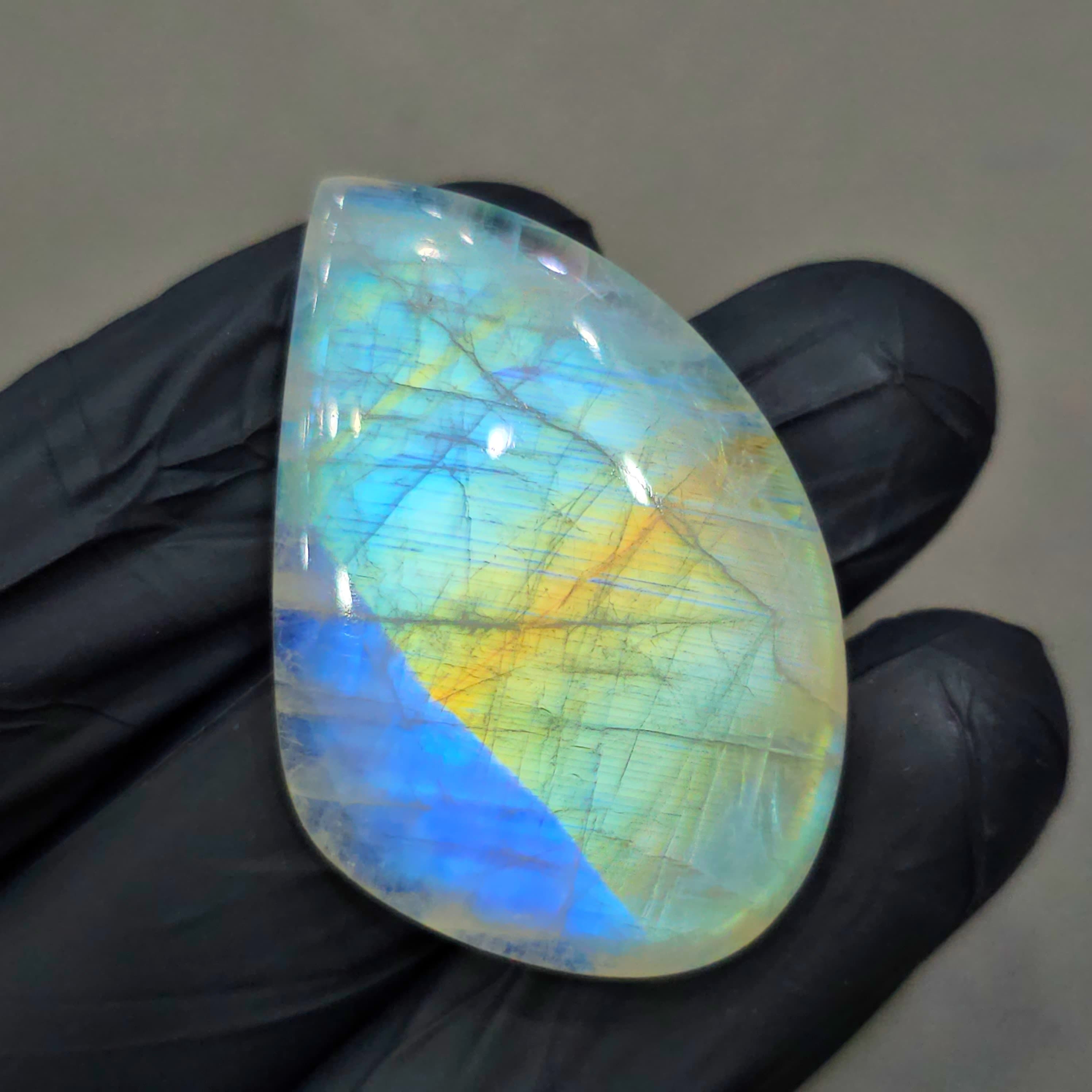 Natural Rainbow Moonstone from India Cabochon | Fancy | 41x27mm - The LabradoriteKing