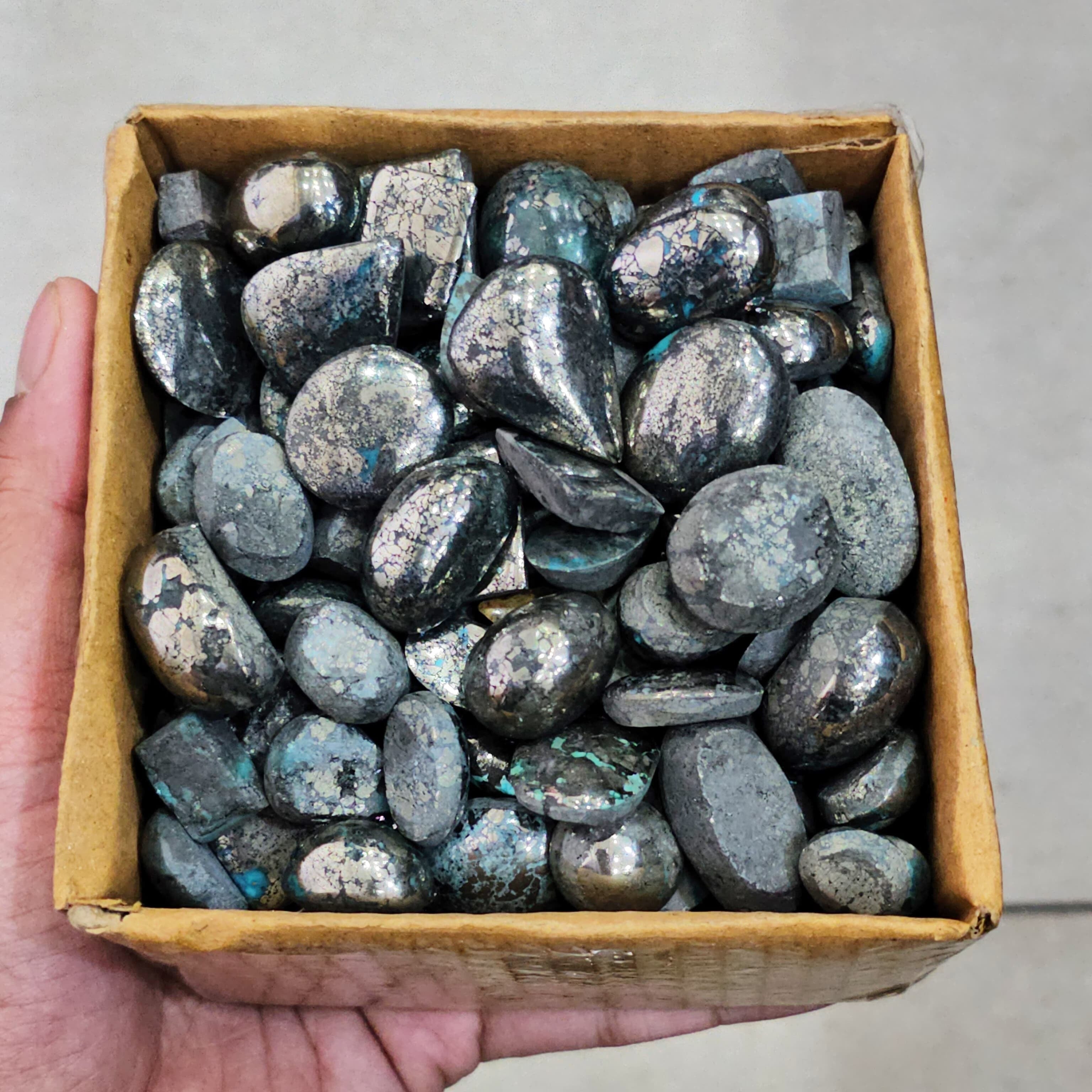 300 Gram of Natural Pyrite Over Turqouise Cabochons | 35-50 Pcs | 15-35mm