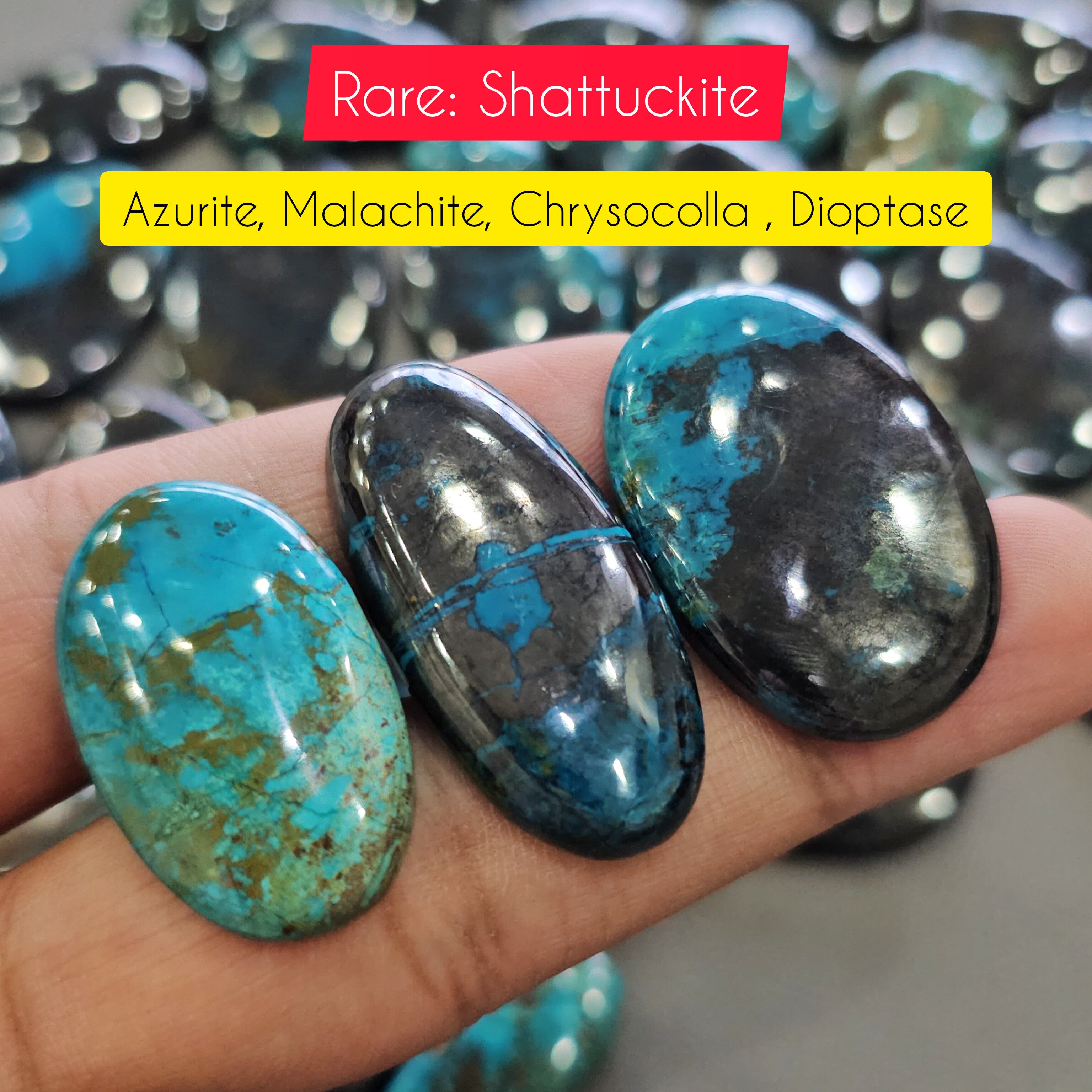 500 Grams of Natural Shattuckite (Combination of Azurite, Malachite, Chrysocolla & Dioptase) Cabochons | 25–50mm | 40–50 Pcs |