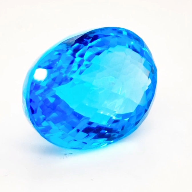 Natural Swiss Blue Topaz Checker Cut | Oval | 18x13mm - The LabradoriteKing