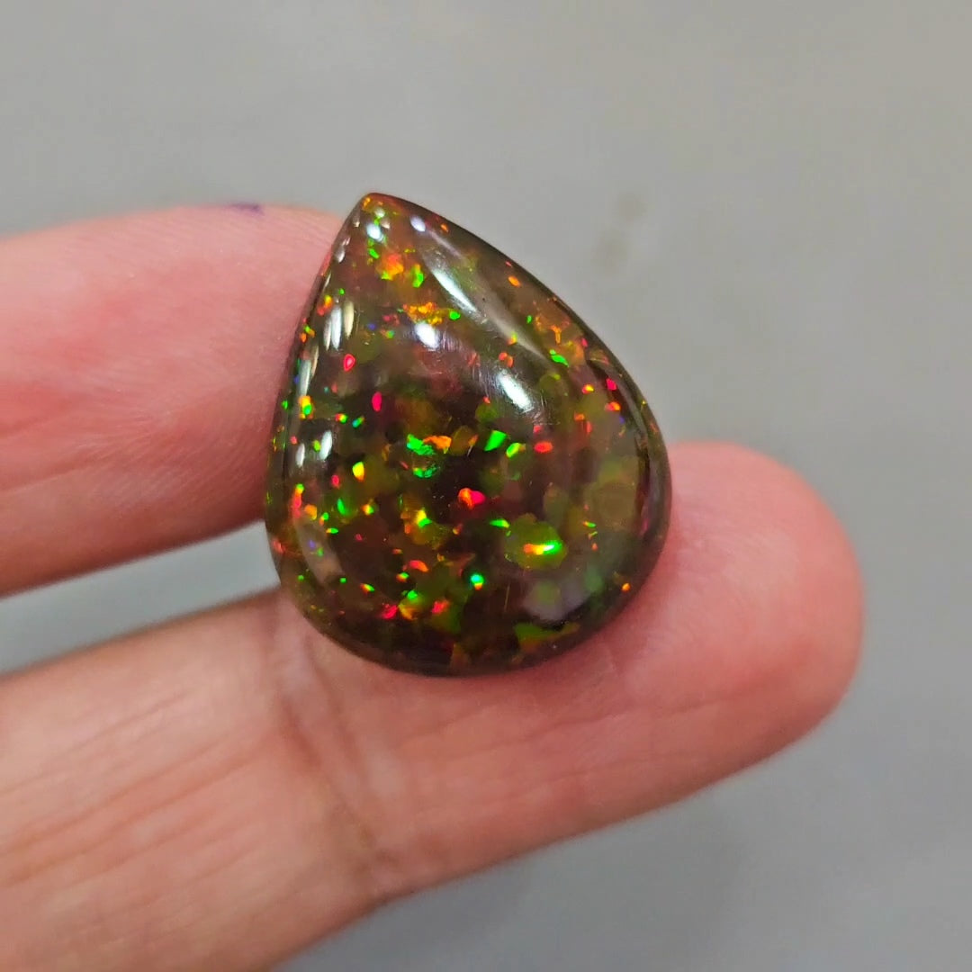 Ethiopian Black Smoked Opal Cabochon | Pear | Size: 23x19mm - The LabradoriteKing