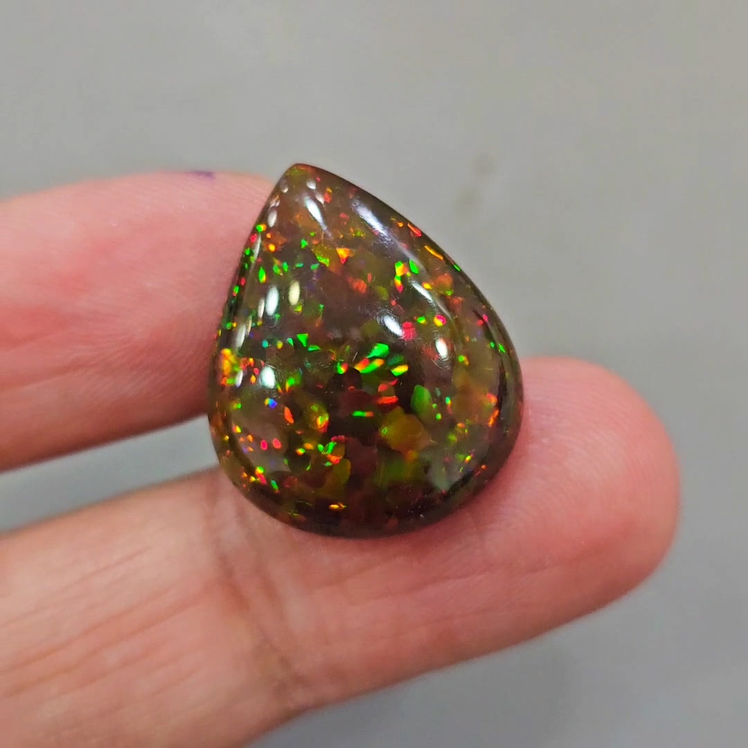 Ethiopian Black Smoked Opal Cabochon | Pear | Size: 23x19mm - The LabradoriteKing