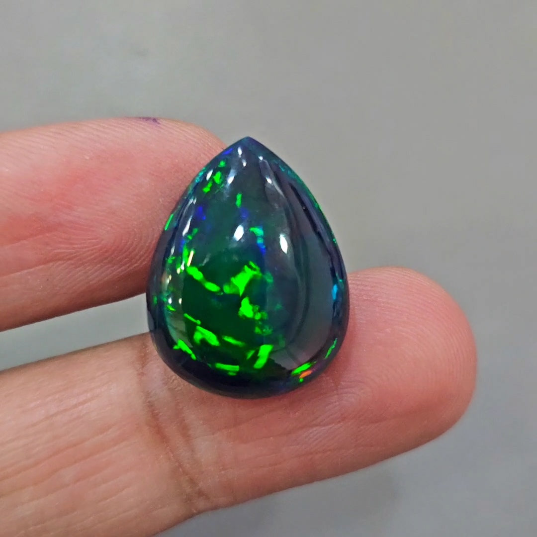 Ethiopian Black Smoked Opal Cabochon | Pear | Size: 22x17mm - The LabradoriteKing