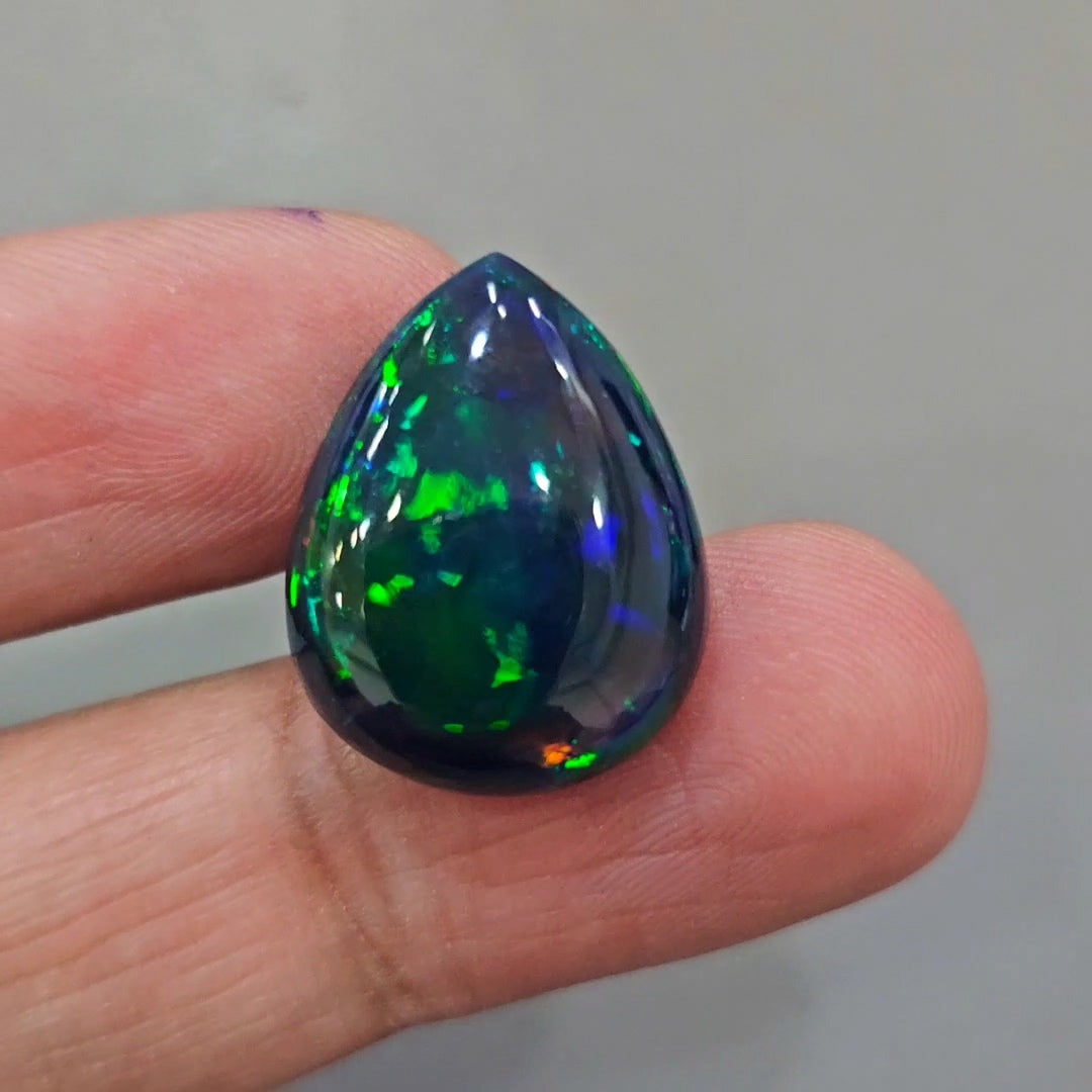 Ethiopian Black Smoked Opal Cabochon | Pear | Size: 22x17mm - The LabradoriteKing