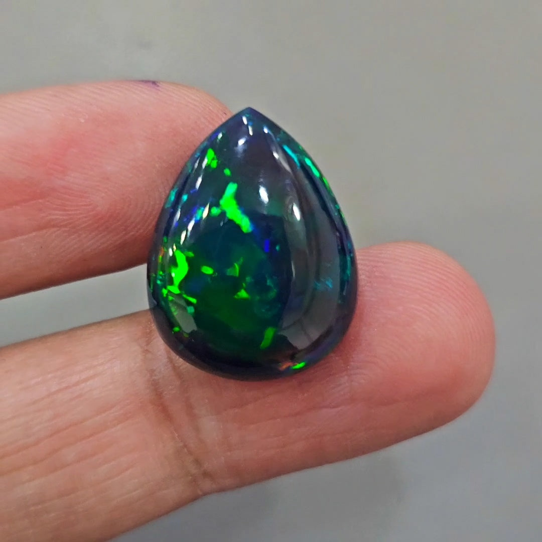 Ethiopian Black Smoked Opal Cabochon | Pear | Size: 22x17mm - The LabradoriteKing