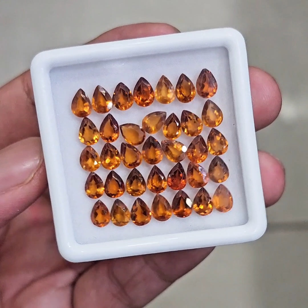 35 Pcs Of Natural Hessonite Garnet Faceted | Pear | Size:7x5mm - The LabradoriteKing
