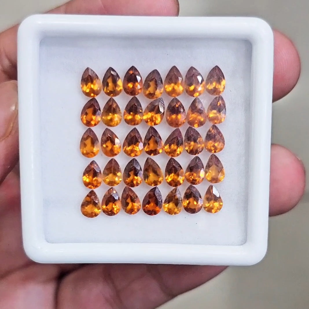 30 Pcs Of Natural Hessonite Garnet Faceted | Paer | Size:6x4mm - The LabradoriteKing