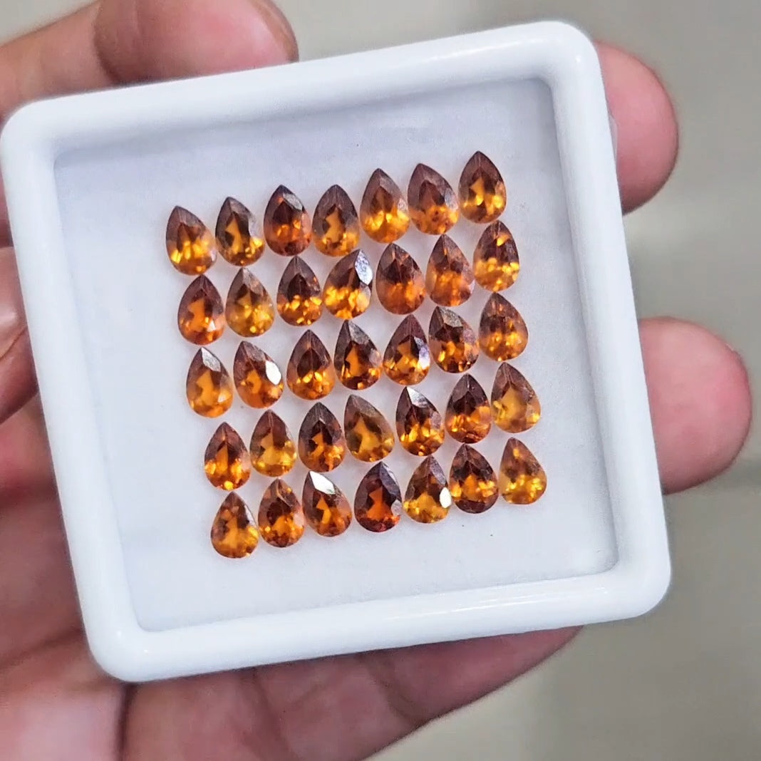 30 Pcs Of Natural Hessonite Garnet Faceted | Paer | Size:6x4mm - The LabradoriteKing