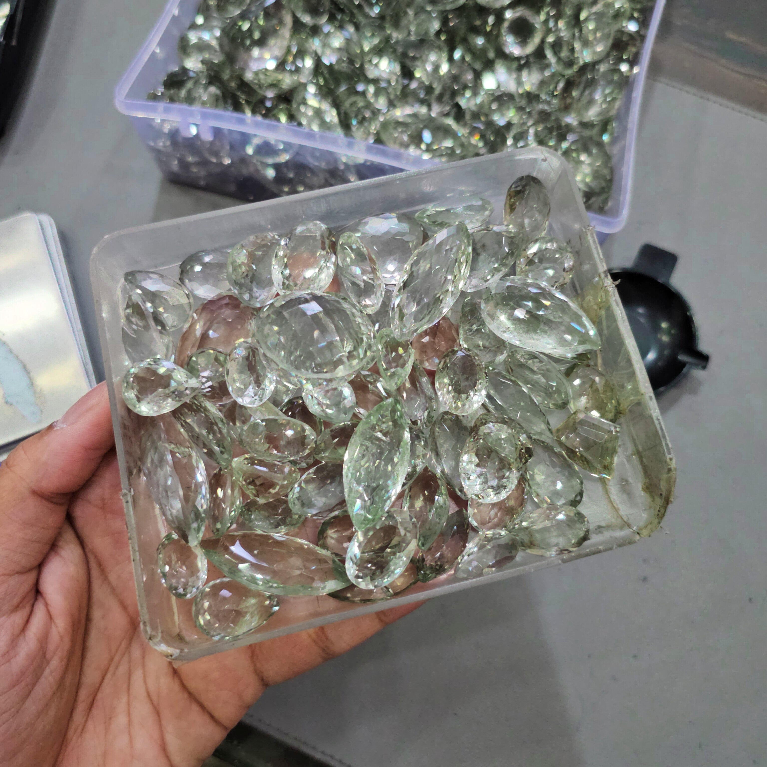 250 Grams of Unheated Prasiolite with inclusions Faceted | 20-40mm | 40-50Pcs - The LabradoriteKing