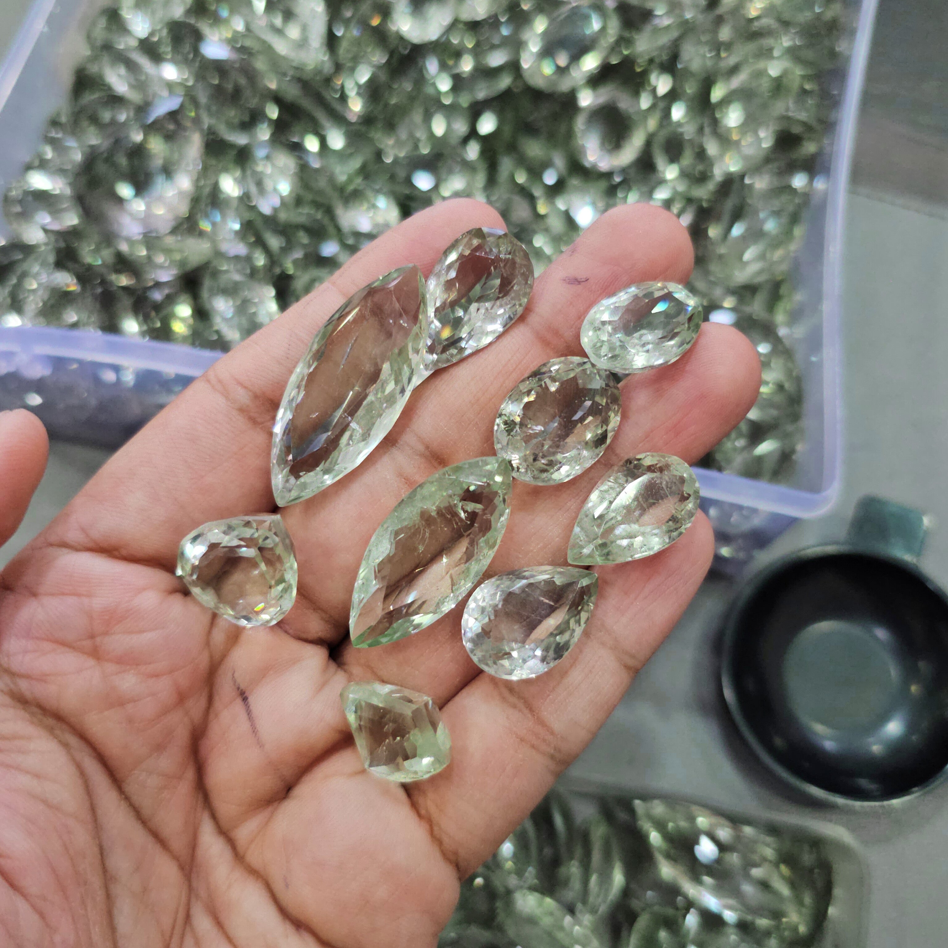 250 Grams of Unheated Prasiolite with inclusions Faceted | 20-40mm | 40-50Pcs - The LabradoriteKing