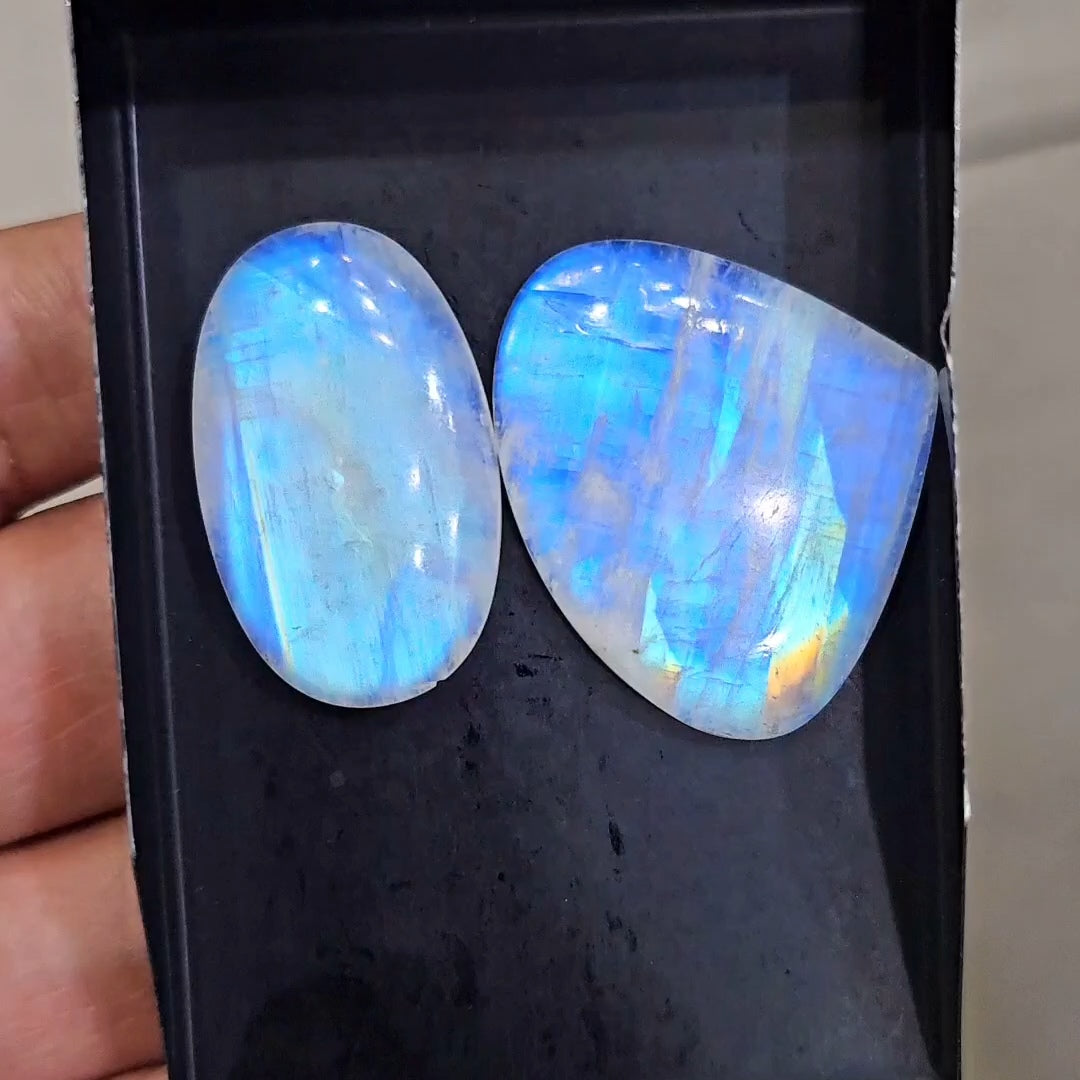 2Pcs Natural Rainbow Moonstone Cabochons | 34-37mm | Shape: Mix - The LabradoriteKing