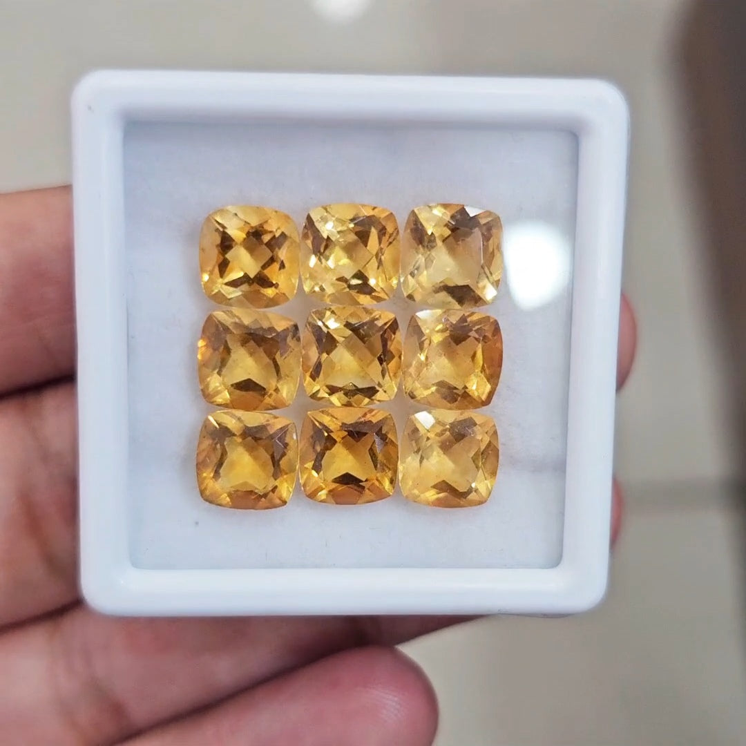 9Pcs Of Natural Citrine Faceted | Square | Size: 8mm