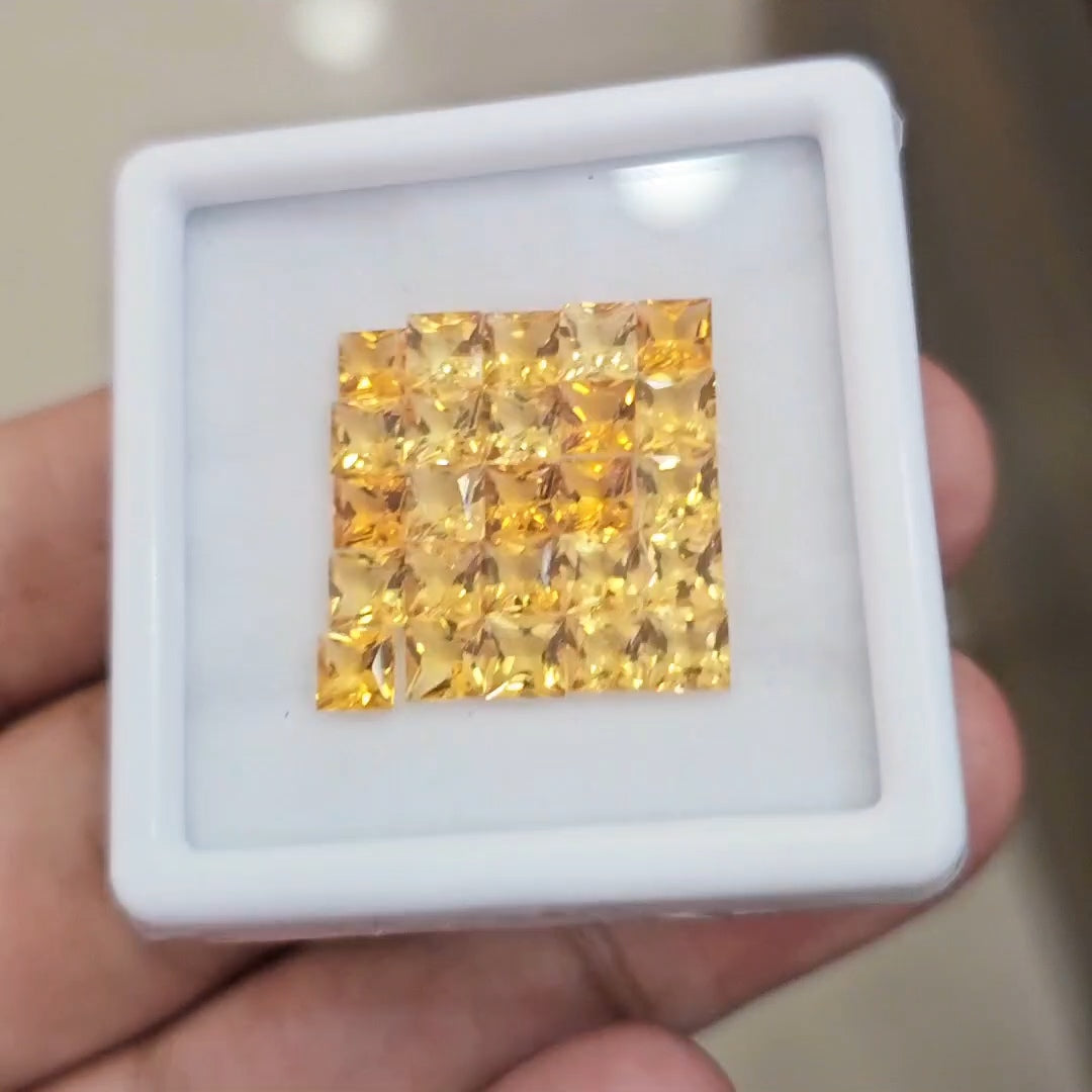 25Pcs Of Natural Citrine Faceted | Square | Size: 4mm