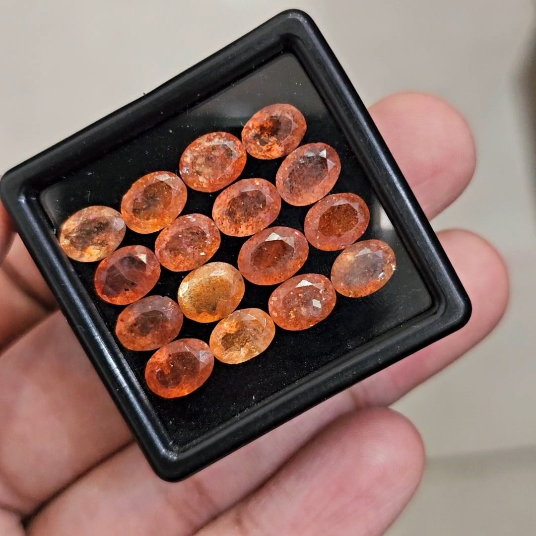 16Pcs Natural Sunstone Faceted | Oval | Size: 8x6mm
