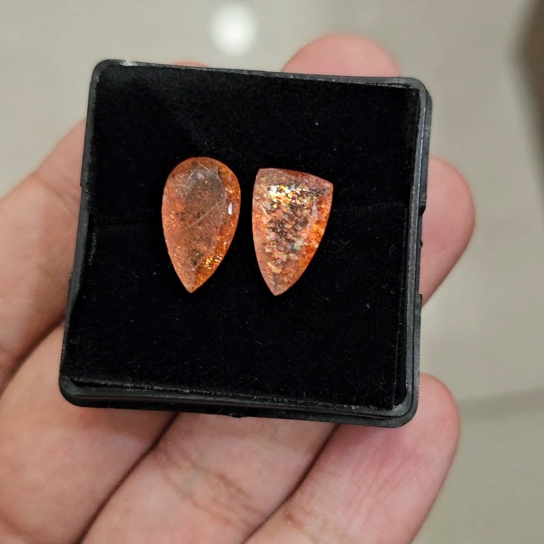 2Pcs Natural Sunstone Faceted | Mix Shape | Size: 15-16mm